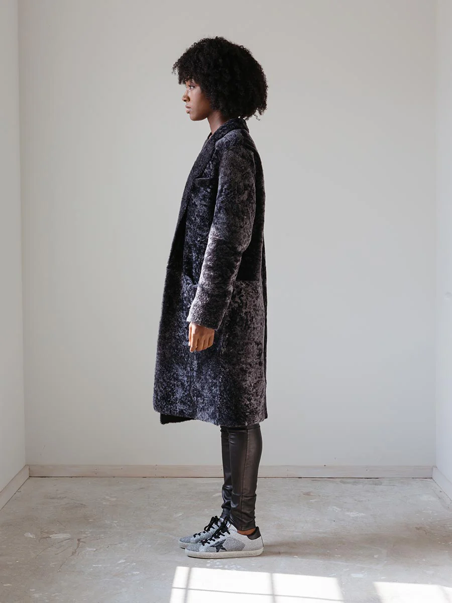 shearling coat with collar - Image 4