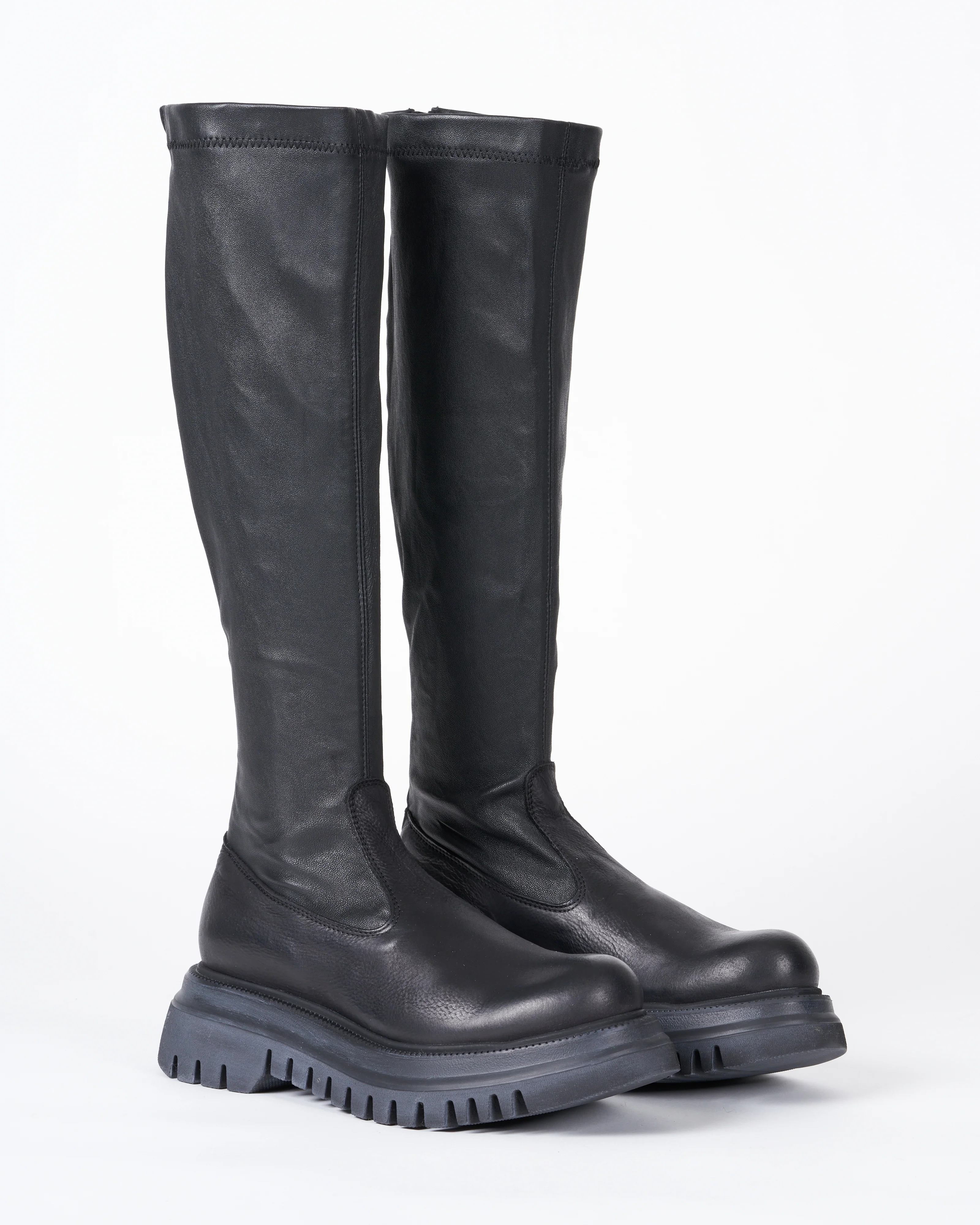 stretch leather -  lug sole tall boot - Image 2