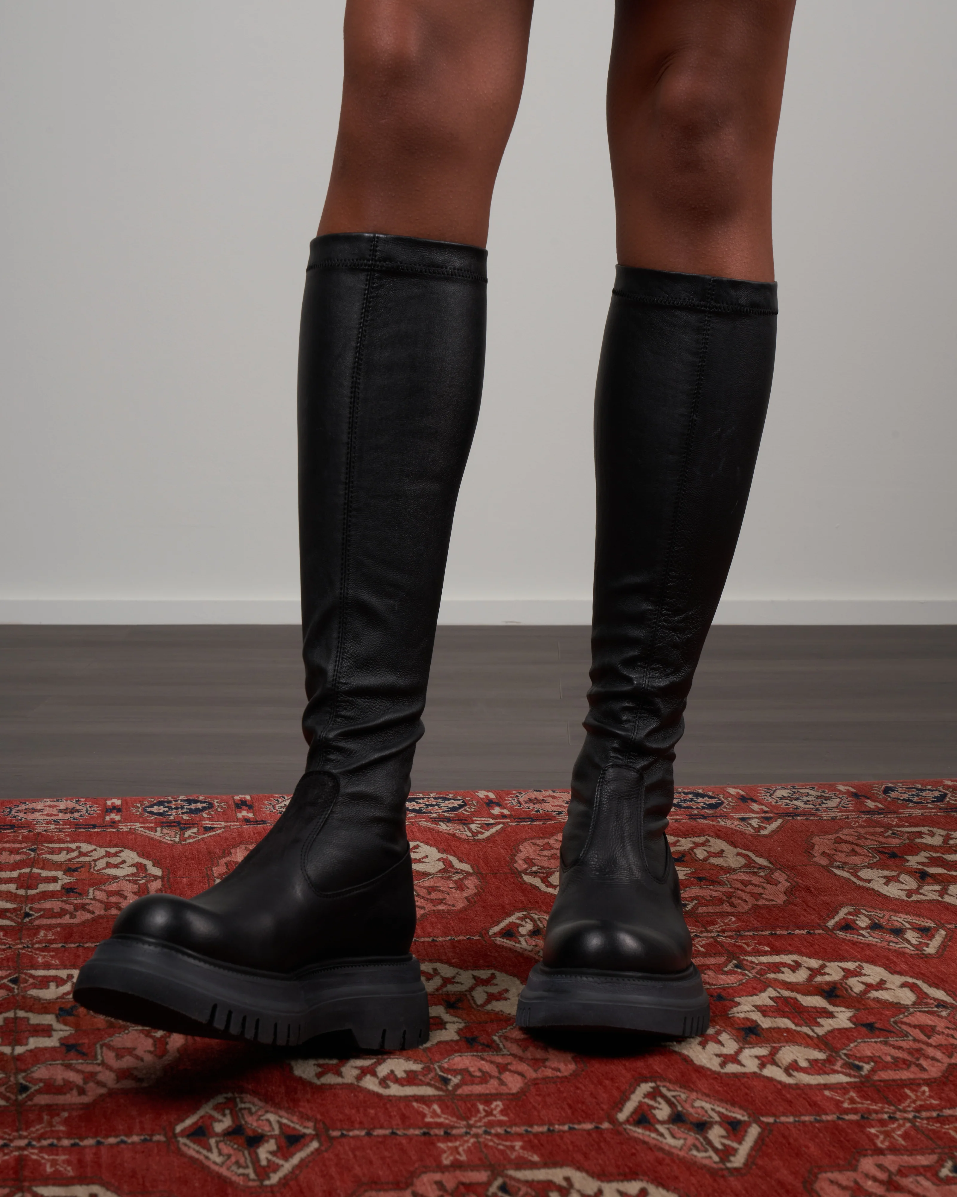 stretch leather -  lug sole tall boot - Image 5