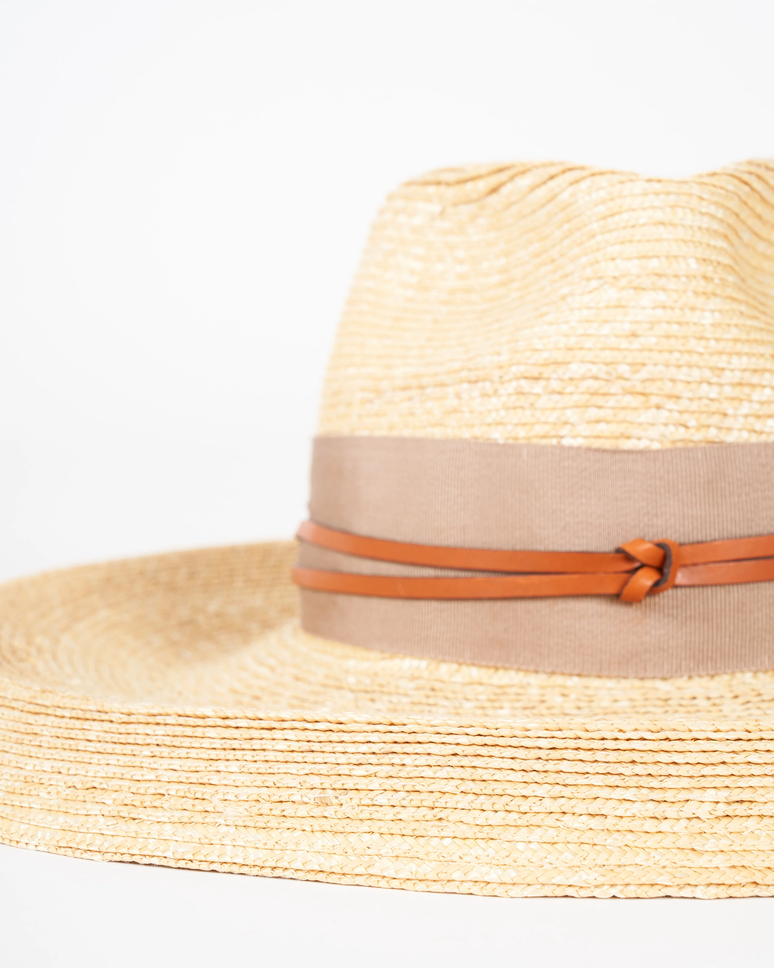camargo wide brim hat with grosgrain and leather - natural and camel - Image 2