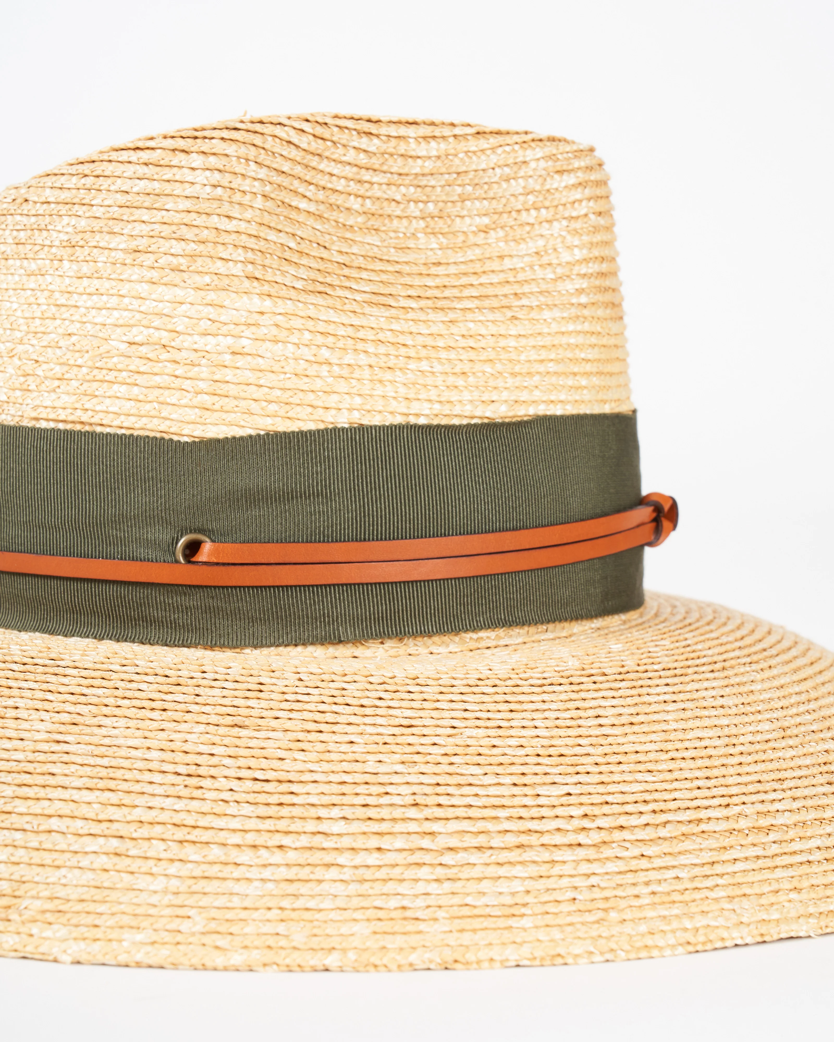 camargo wide brim hat with grosgrain and leather - natural and seaweed - Image 2