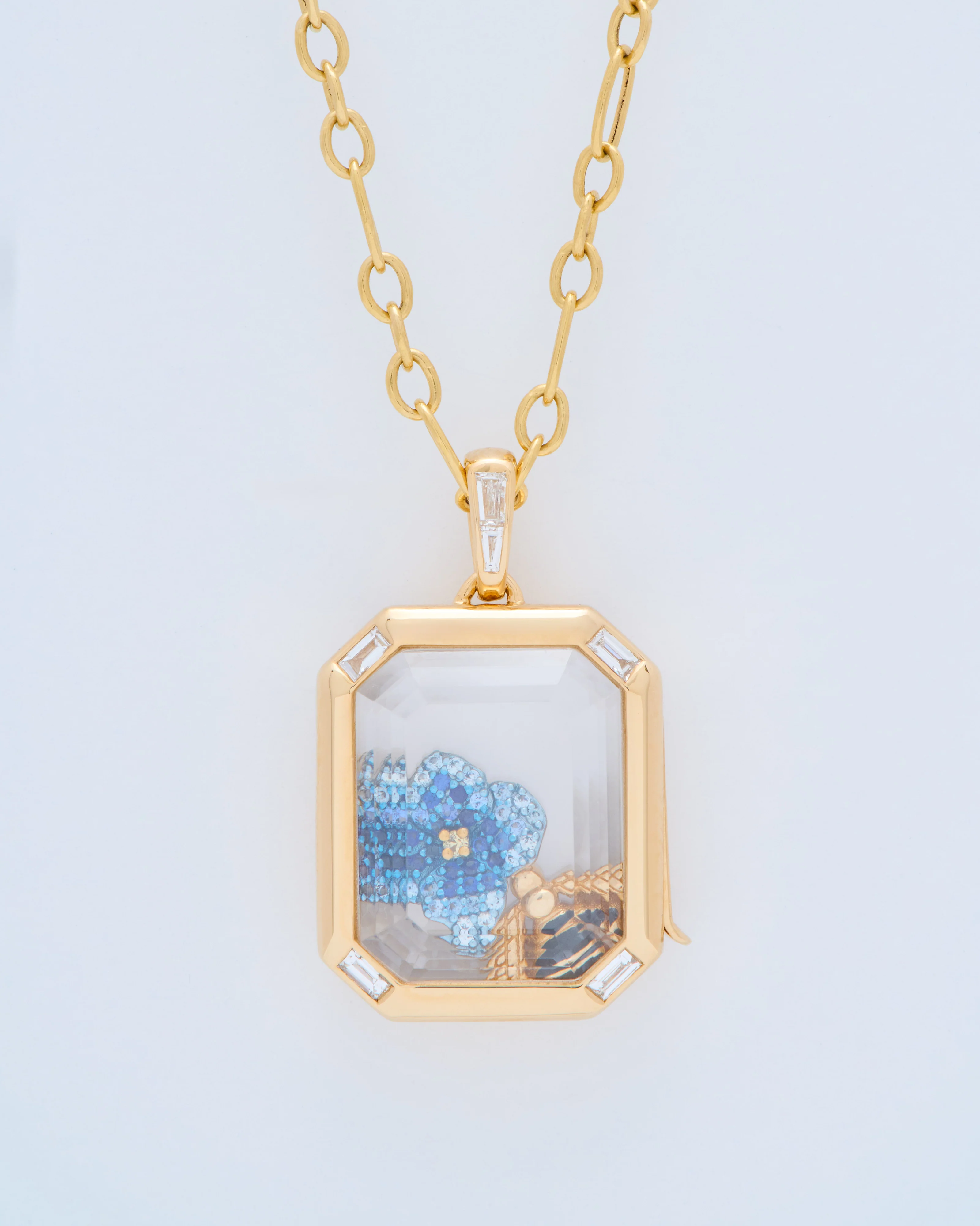 quatro baguette figaro locket necklace set