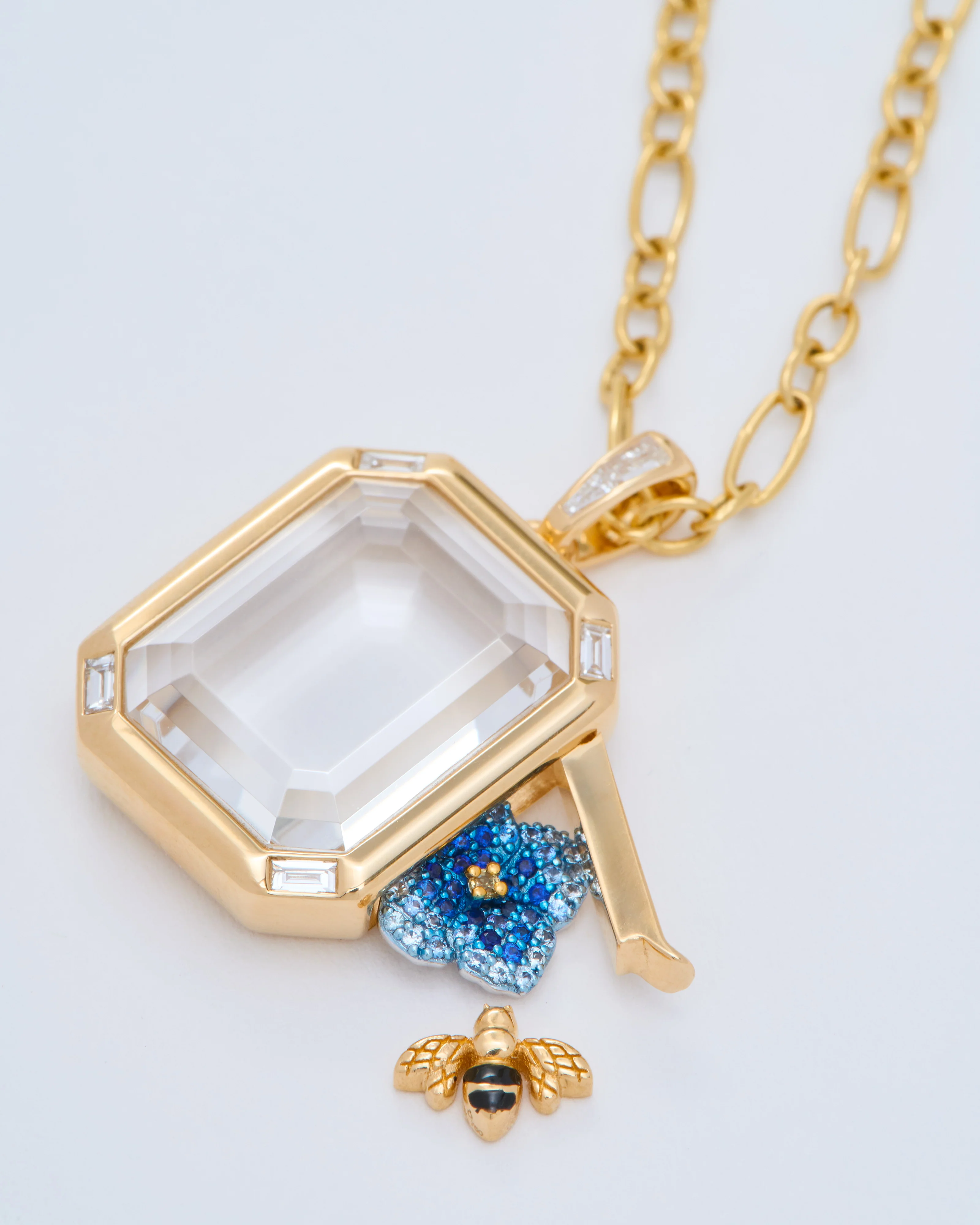 quatro baguette figaro locket necklace set - Image 3