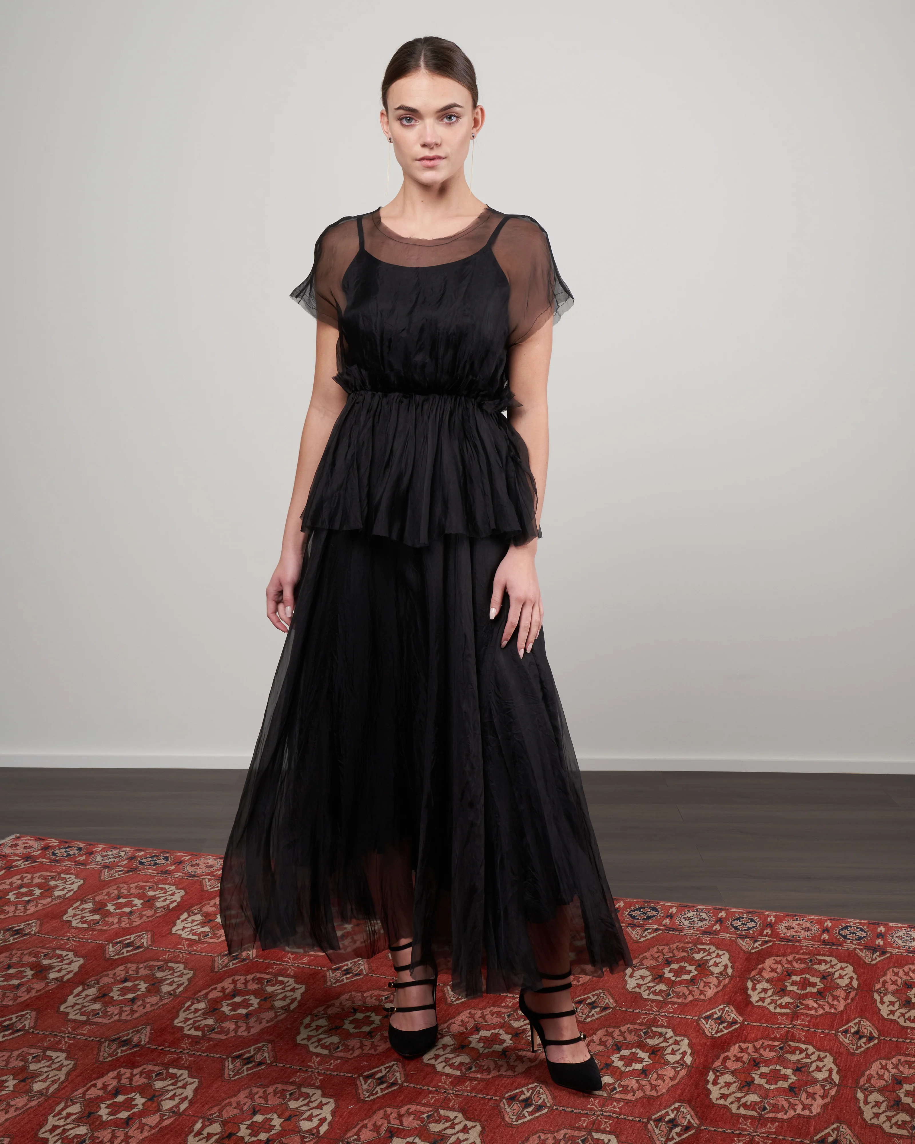 long skirt - black silk organza - Image 2