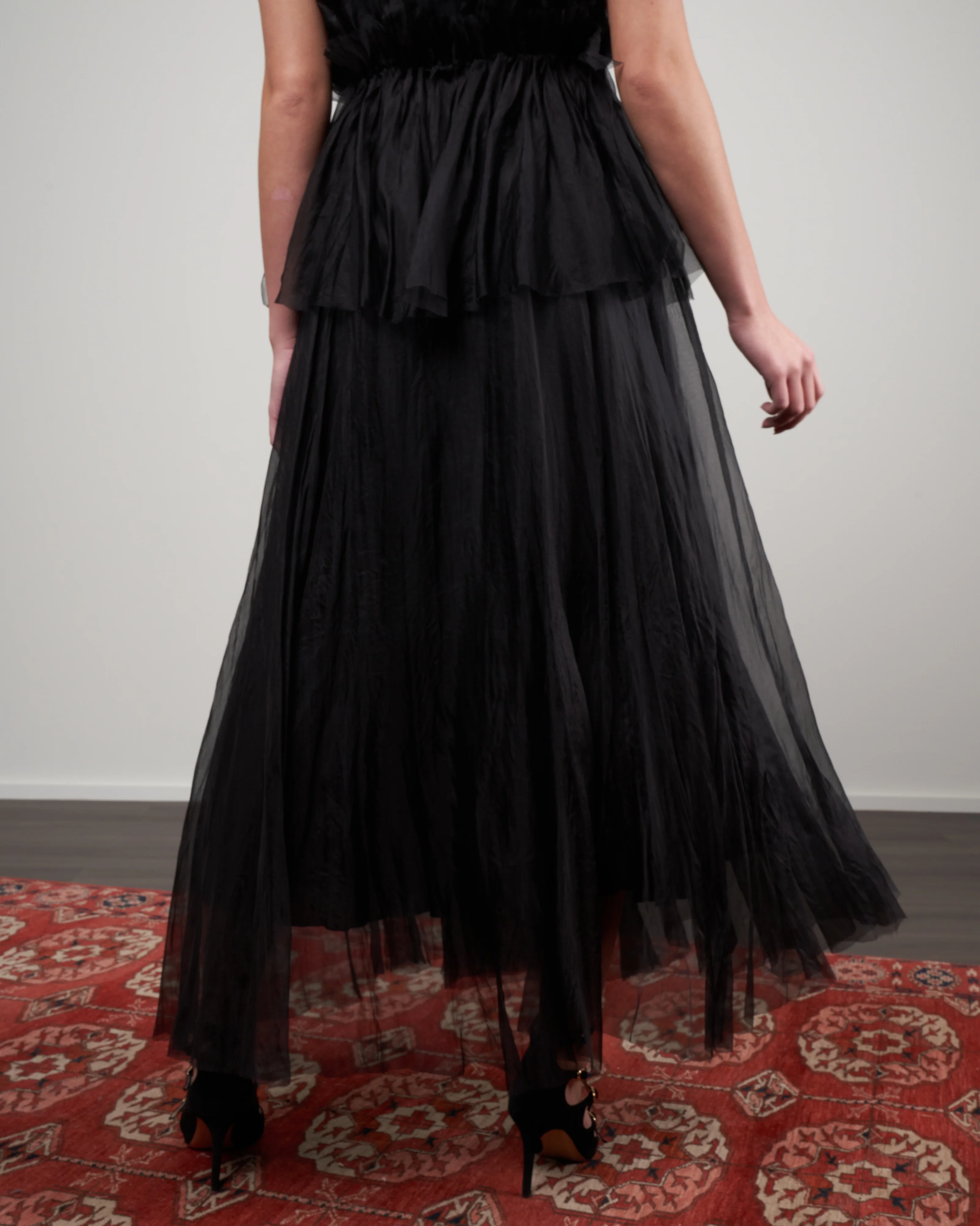 long skirt - black silk organza - Image 4