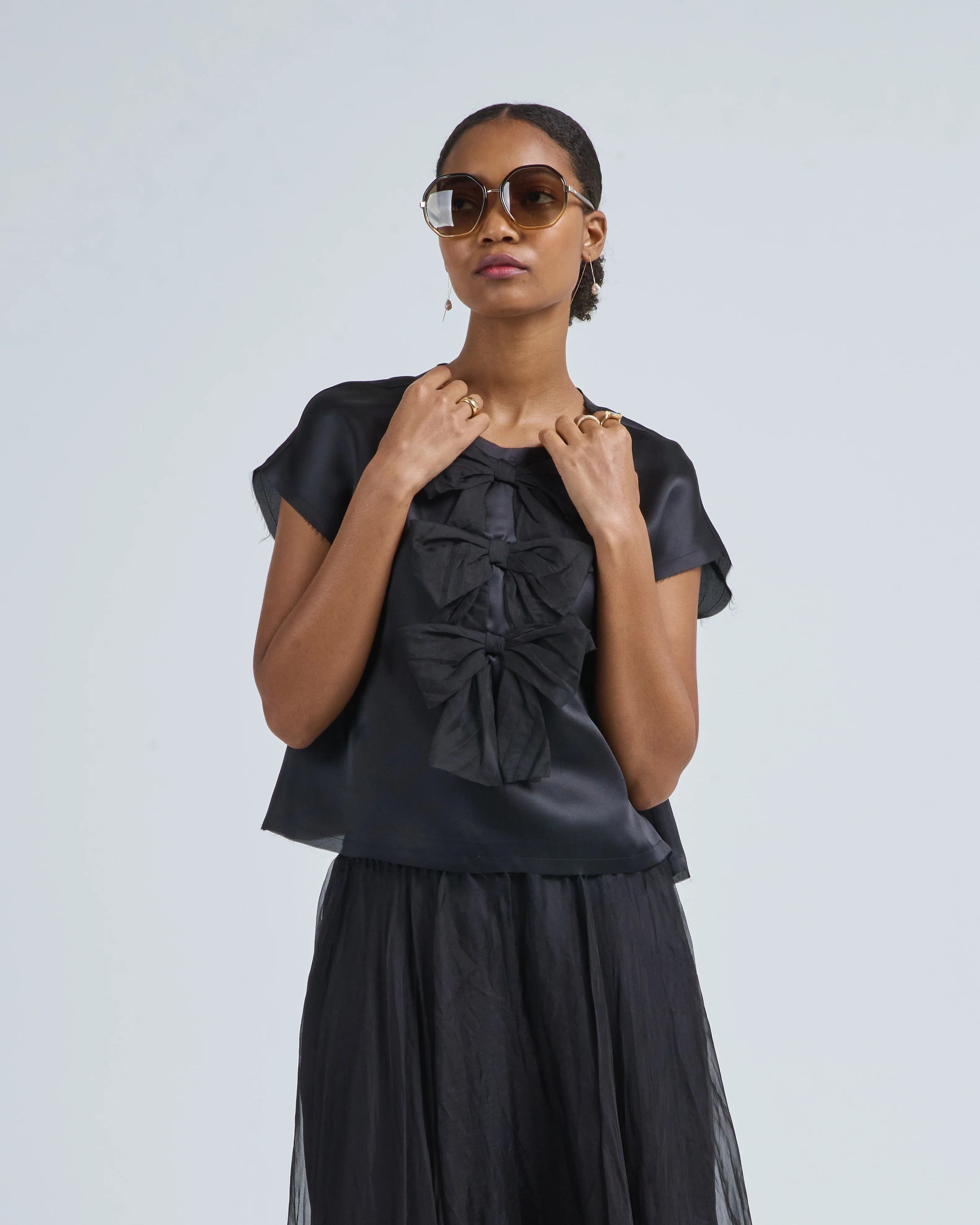 silk satin top with bows - Image 3