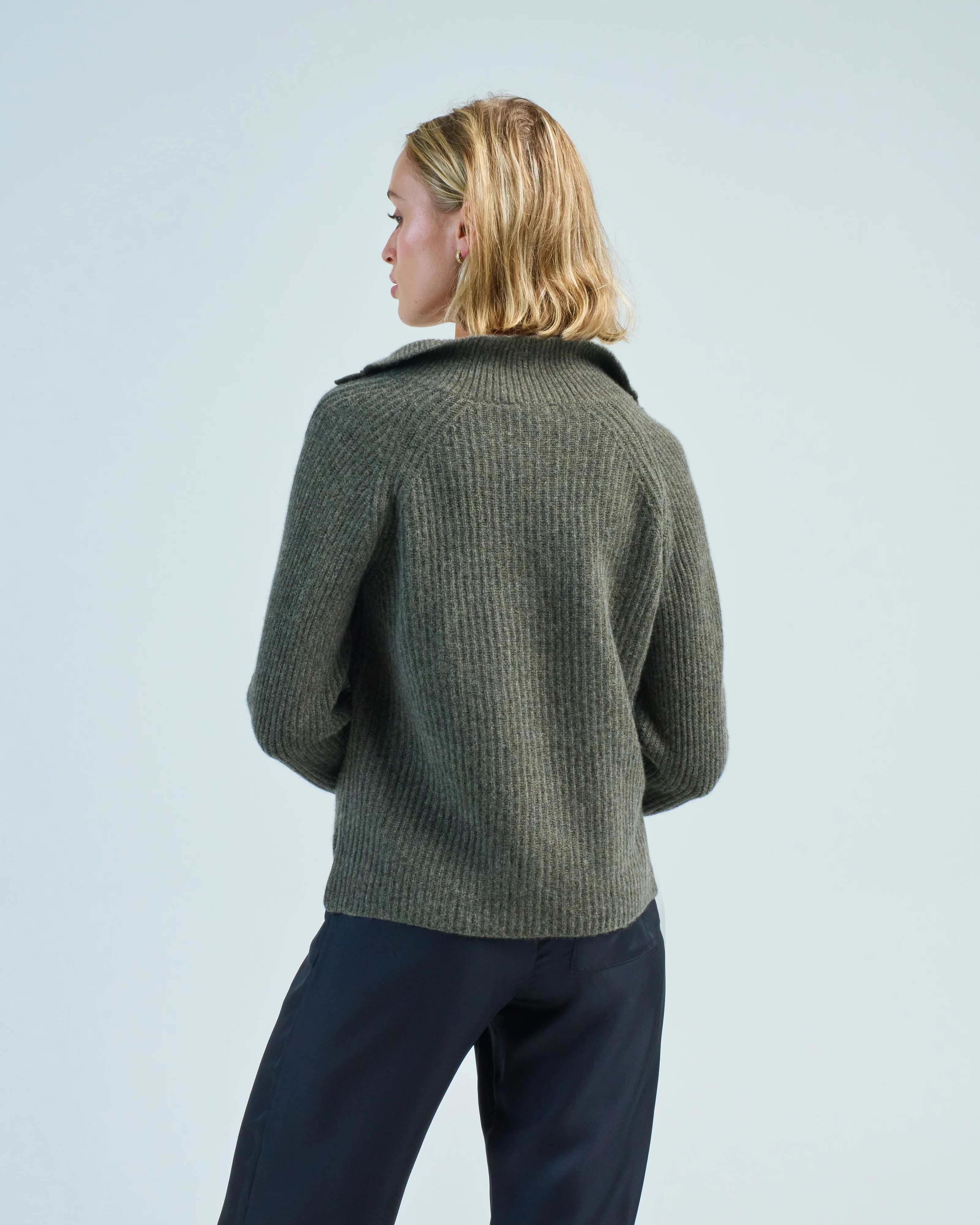 polo collar v-veck ribbed sweater - Image 3