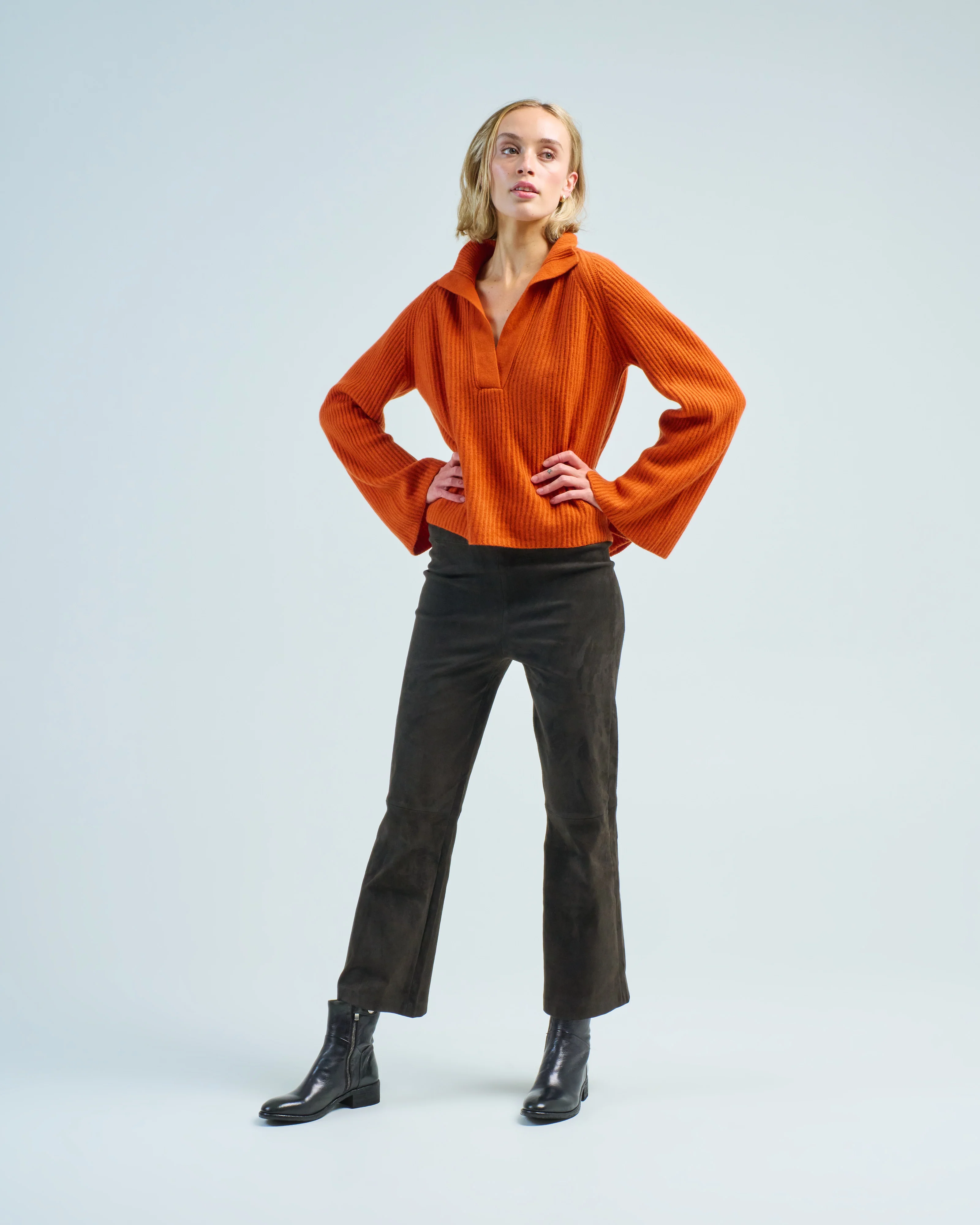 polo collar v-veck ribbed sweater - Image 2