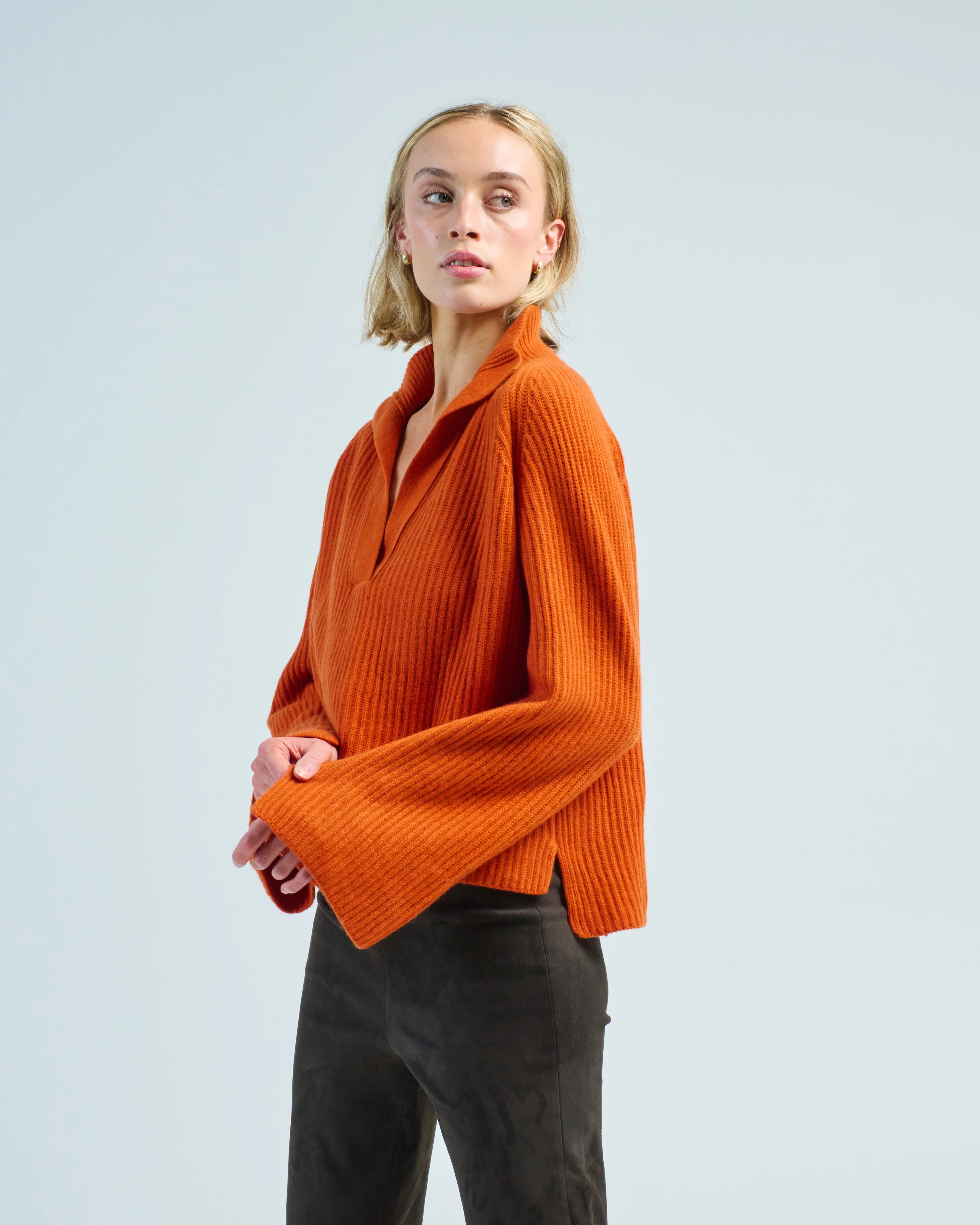 polo collar v-veck ribbed sweater - Image 3