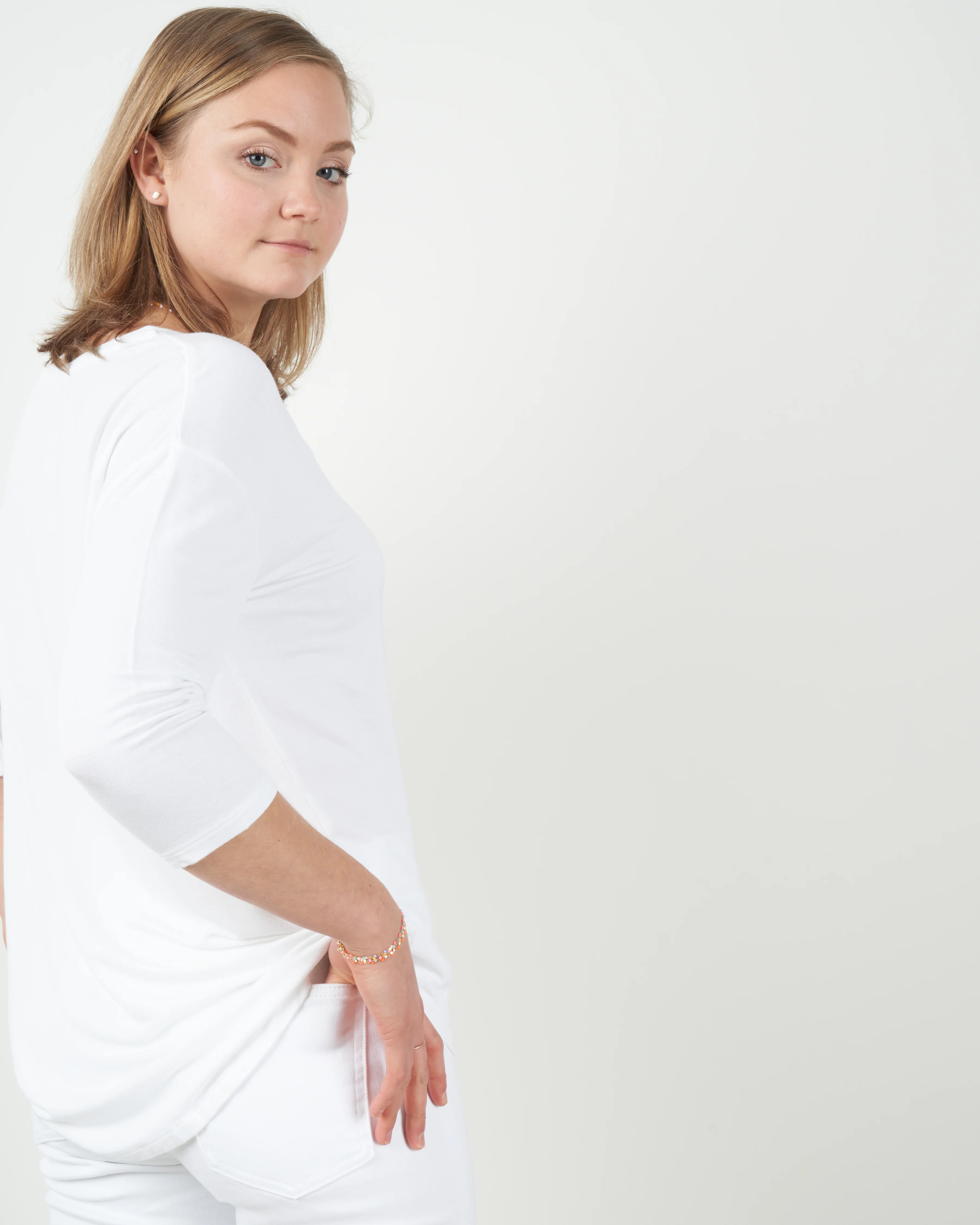french terry 3/4 sleeve boatneck top - blanc - Image 2