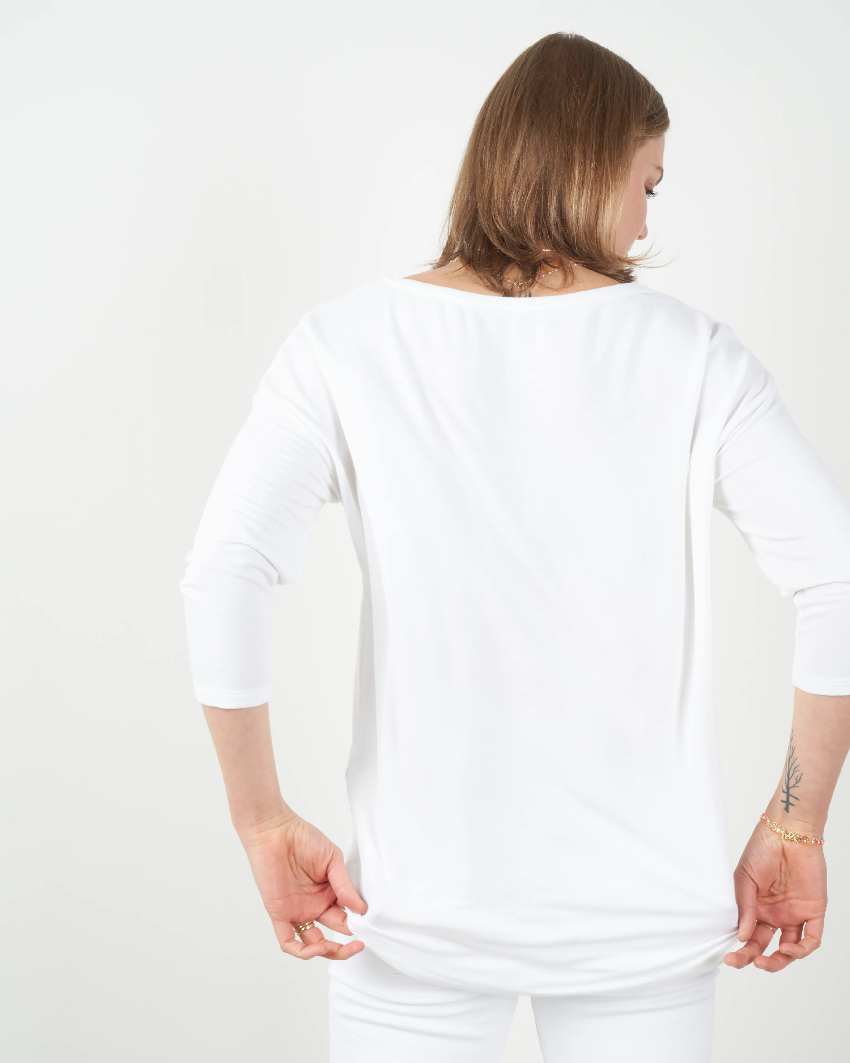 french terry 3/4 sleeve boatneck top - blanc - Image 3