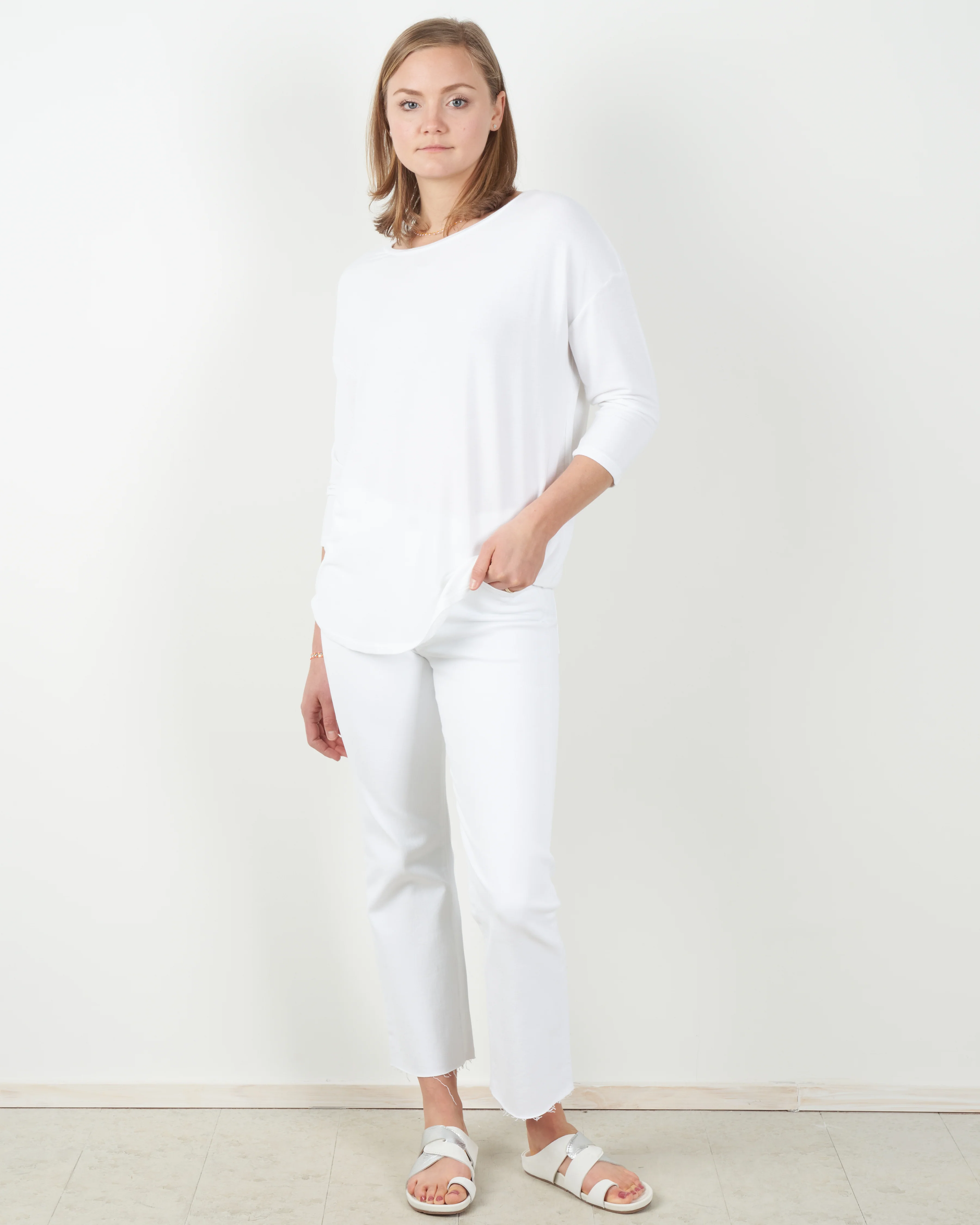 french terry 3/4 sleeve boatneck top - blanc - Image 4