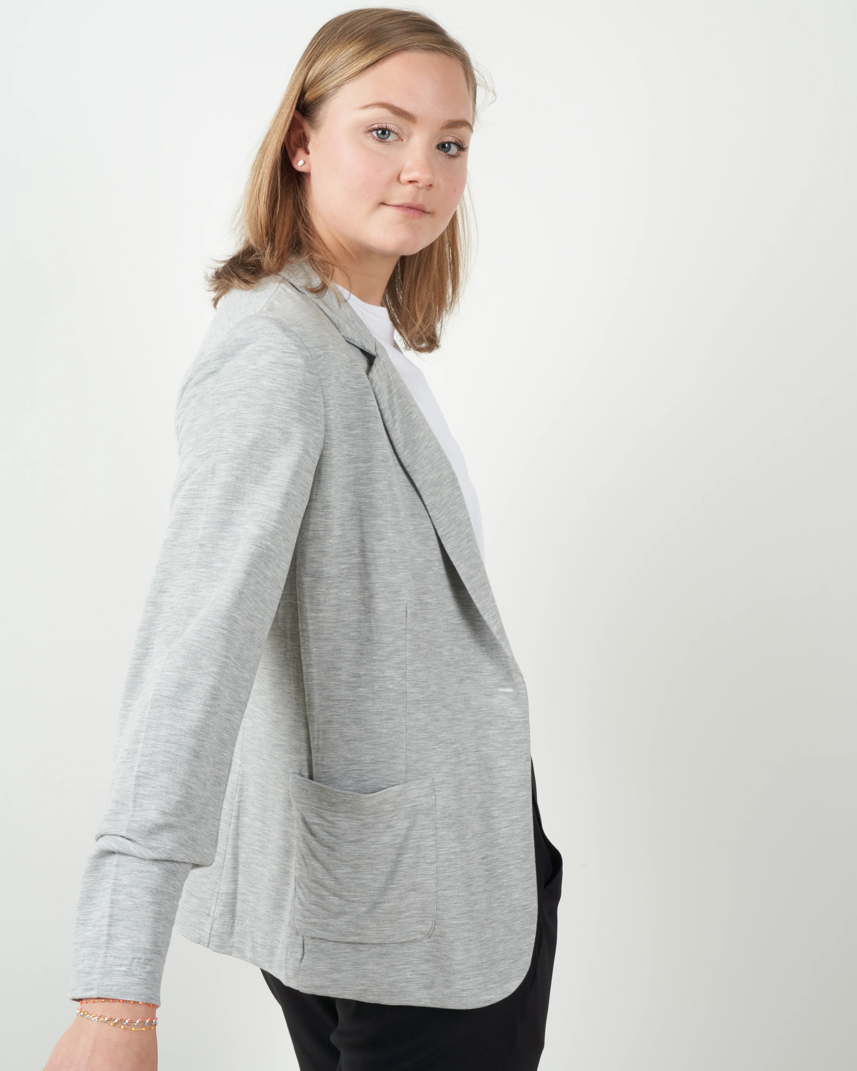 french terry one button blazer - gris chine clair - Image 2