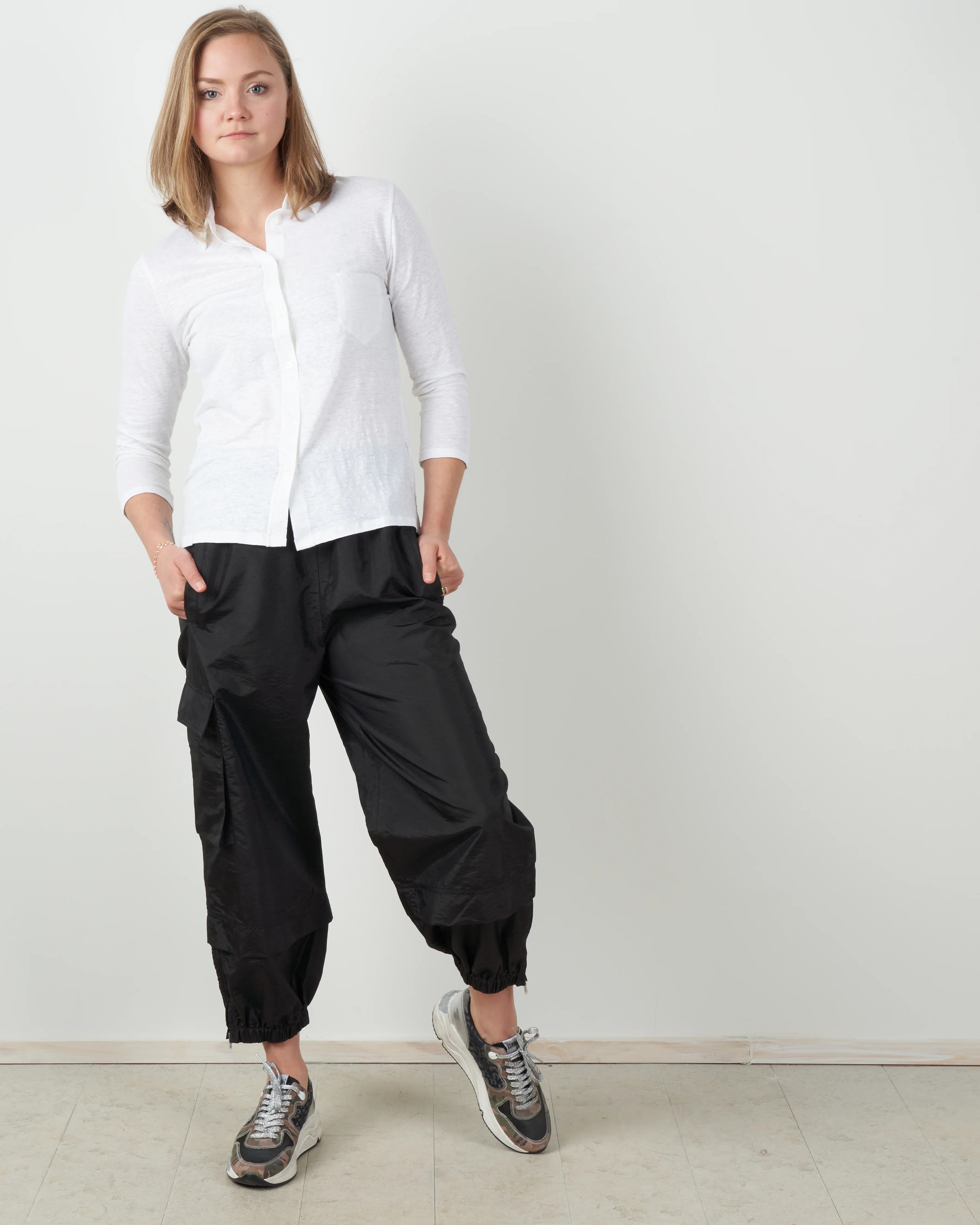 linen/elastane elbow sleeve shirt - blanc - Image 4