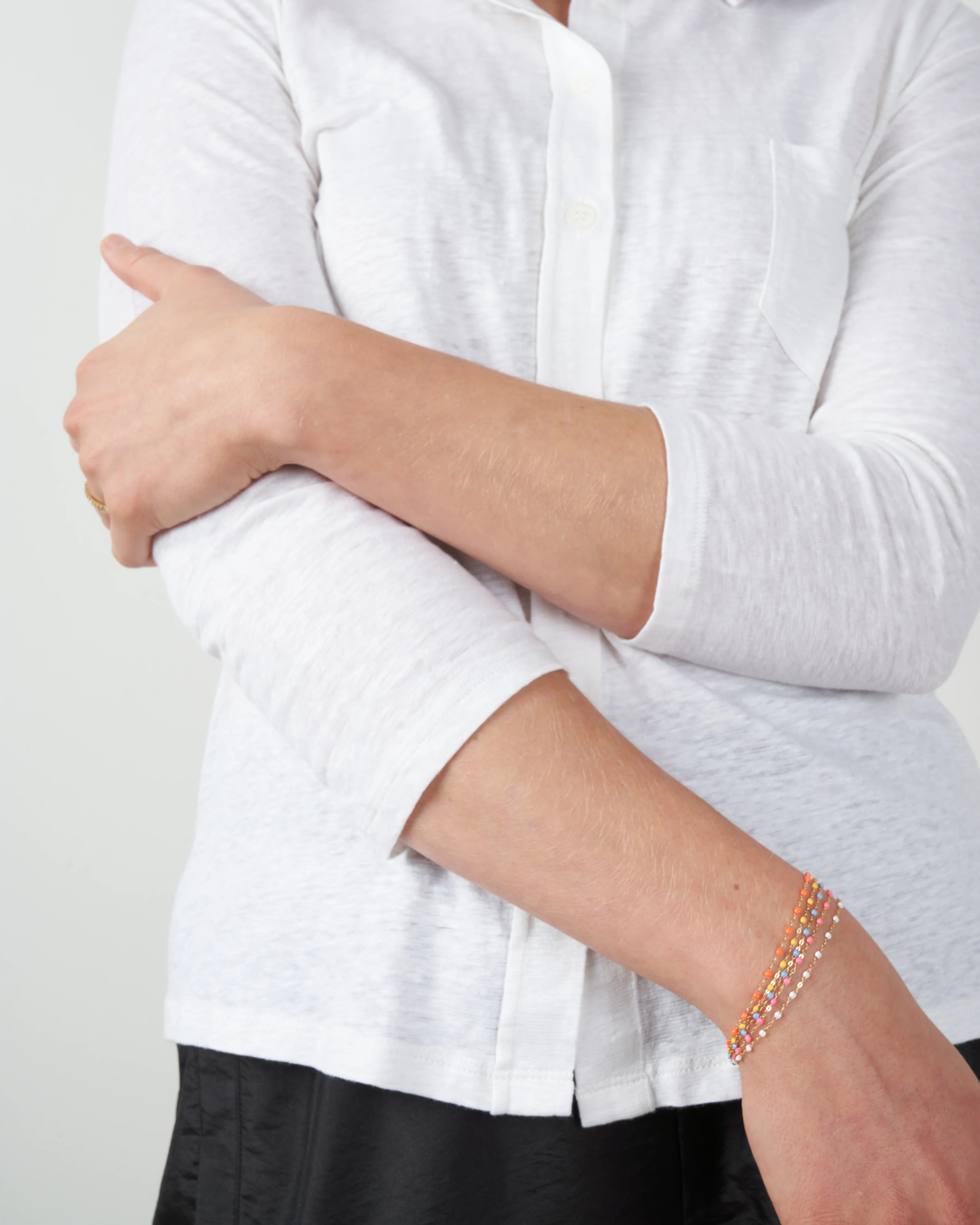 linen/elastane elbow sleeve shirt - blanc - Image 5