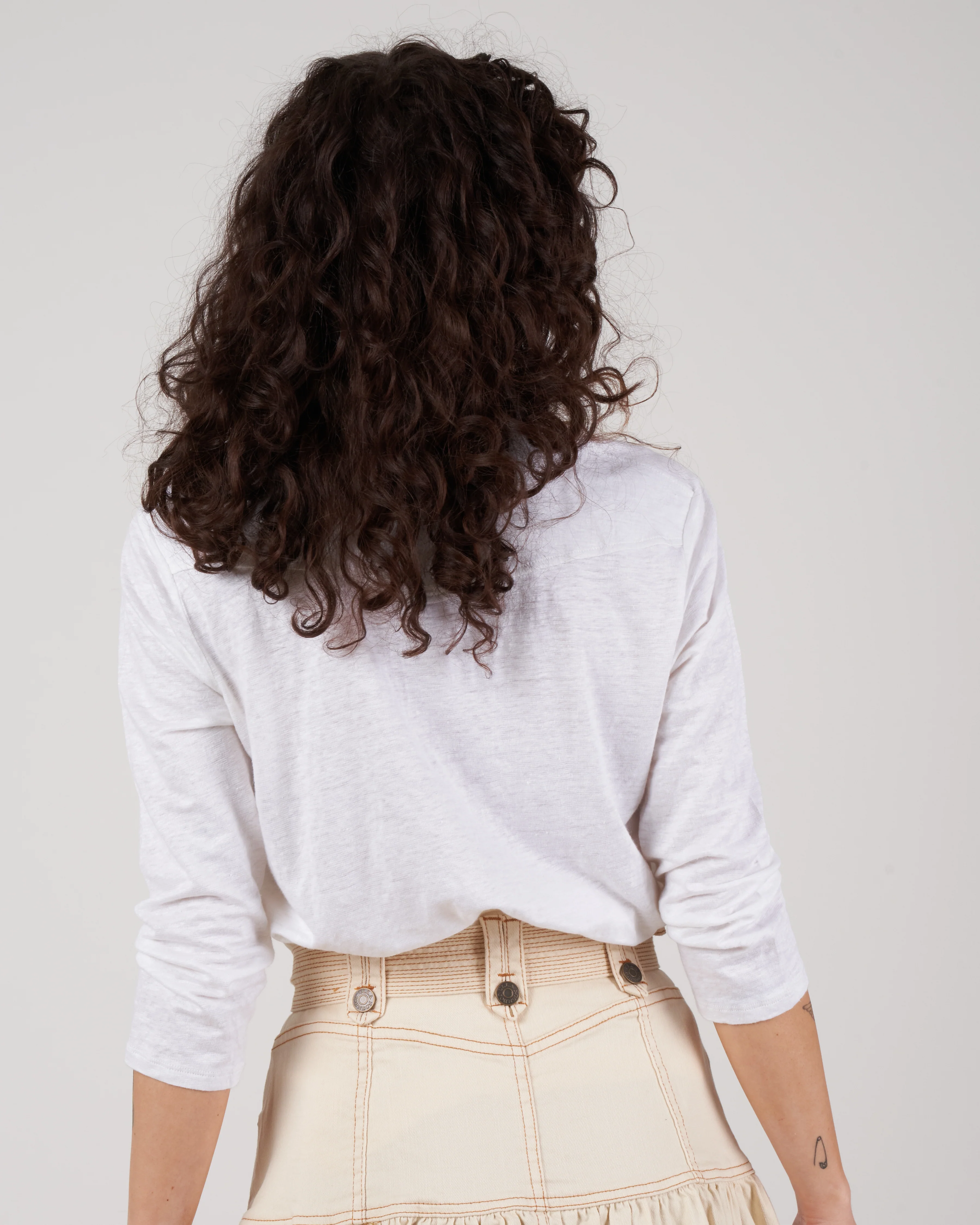 linen/elastane elbow sleeve shirt - blanc - Image 9