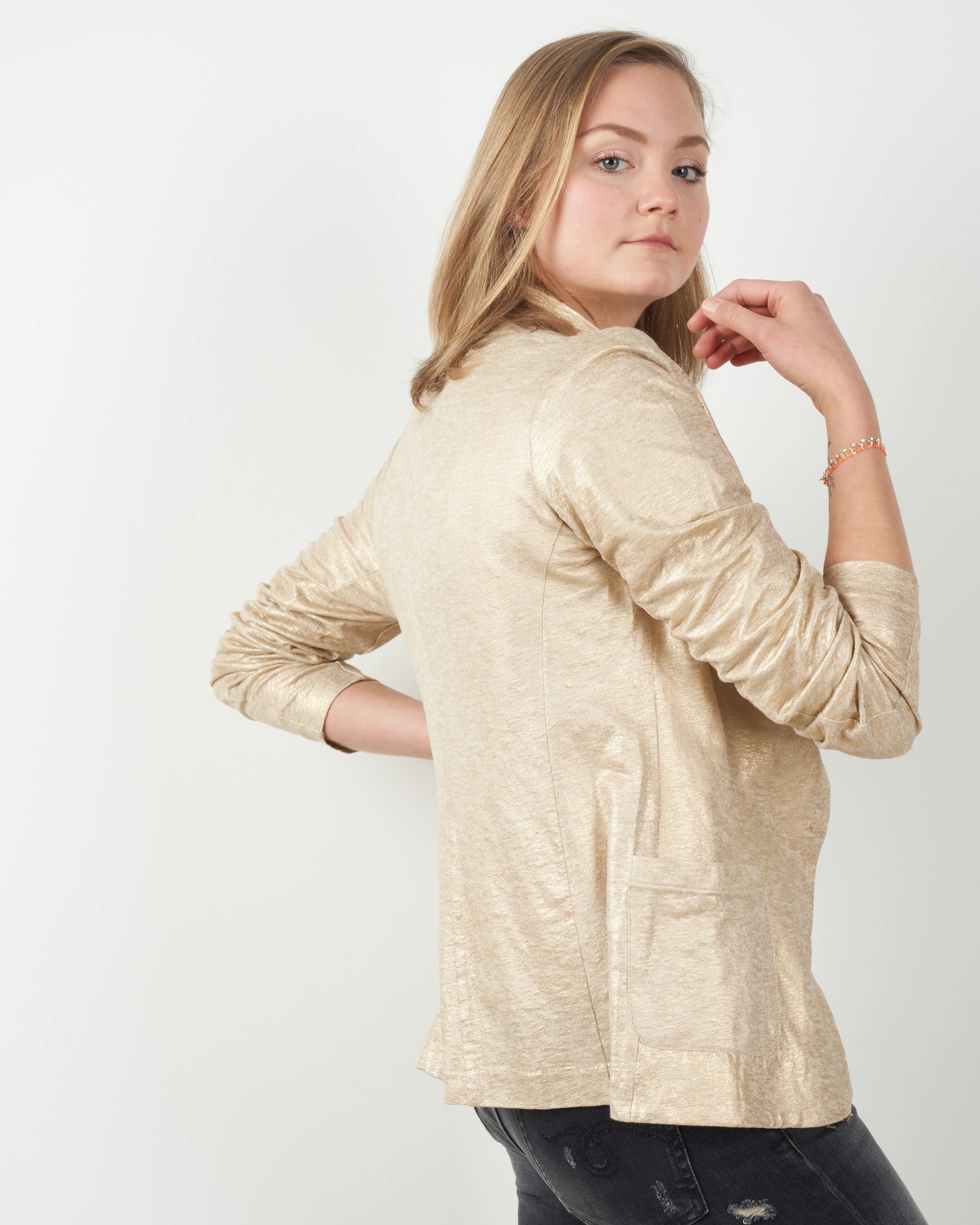 metallic one button blazer - golden sand - Image 2