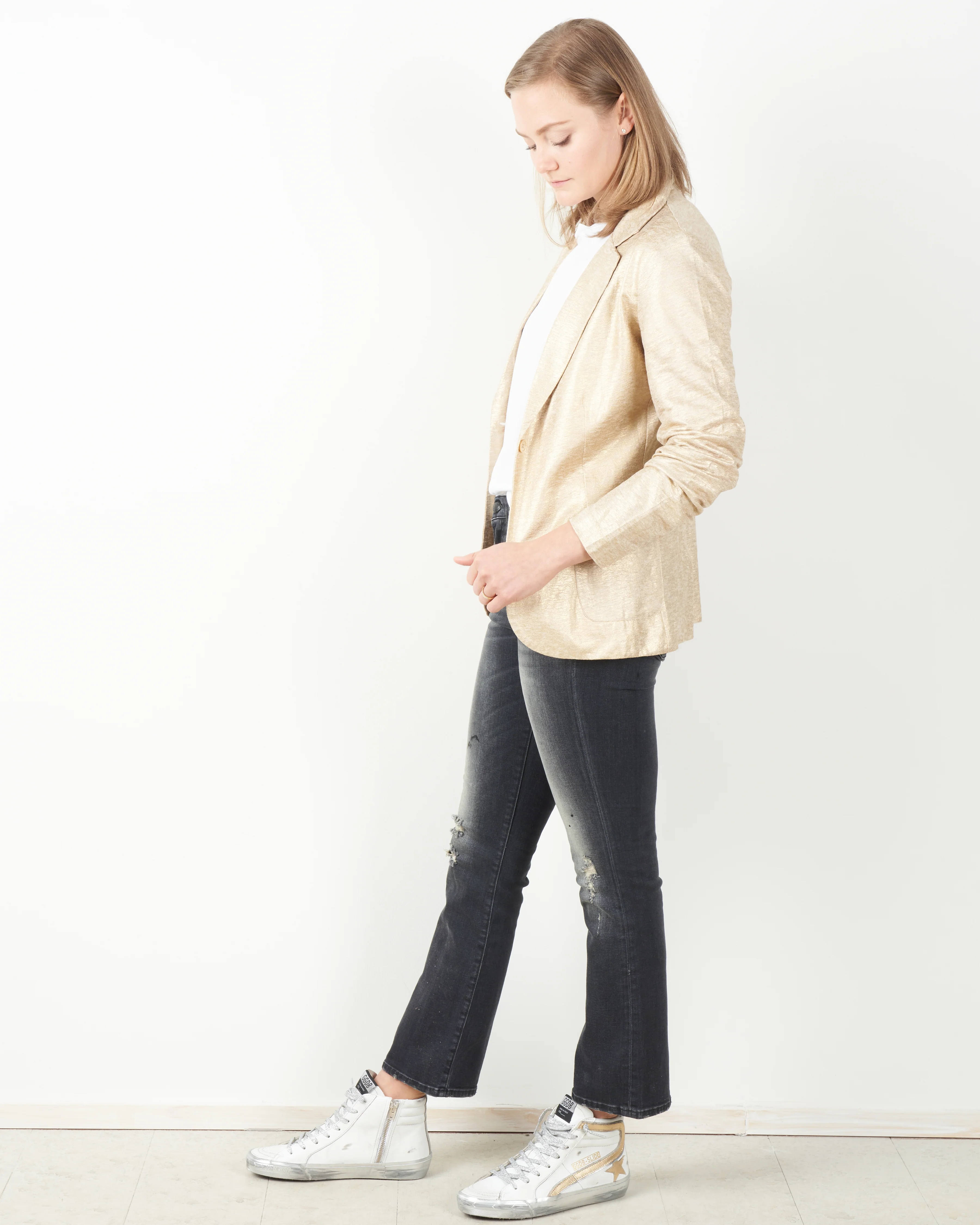metallic one button blazer - golden sand - Image 4