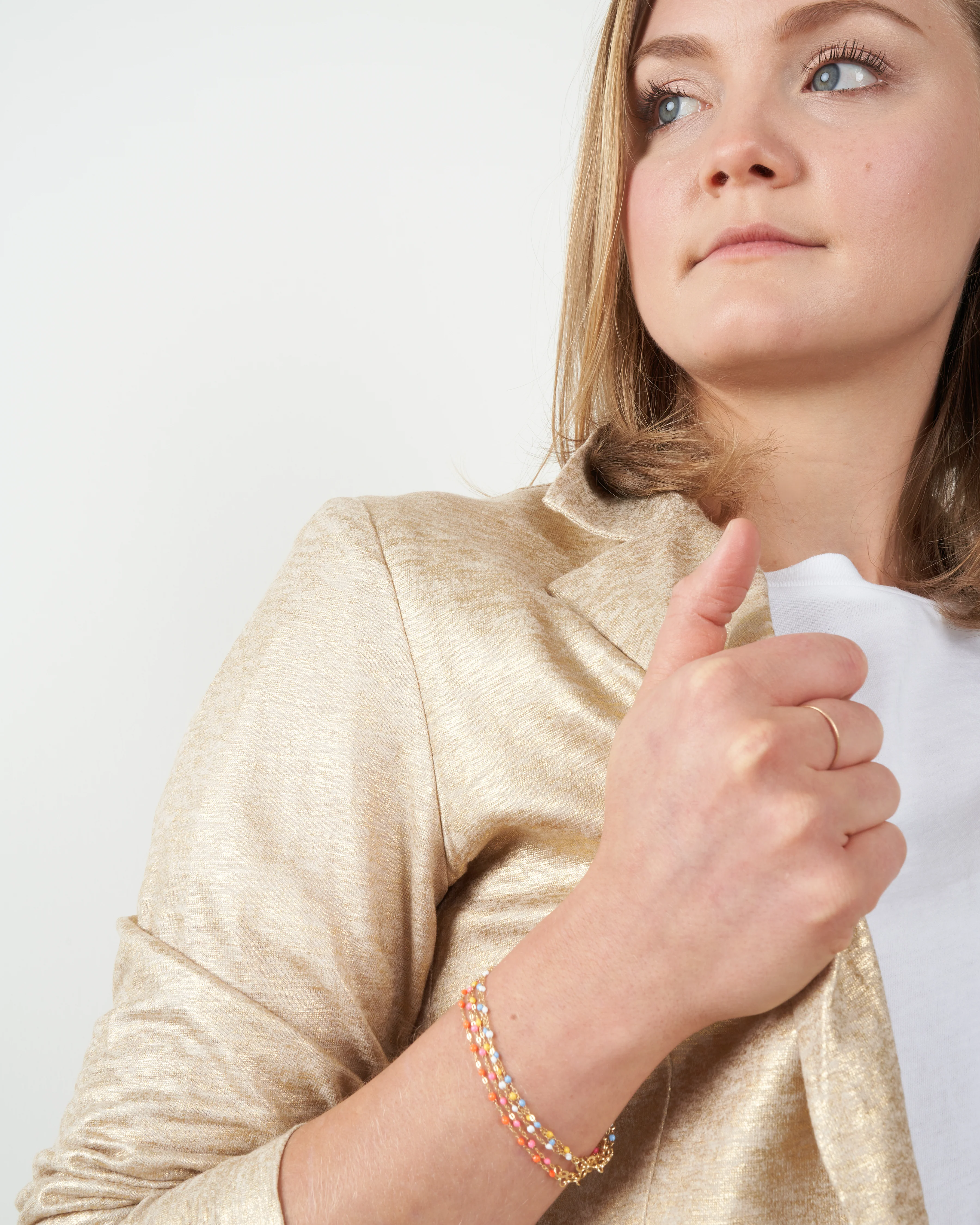 metallic one button blazer - golden sand - Image 5