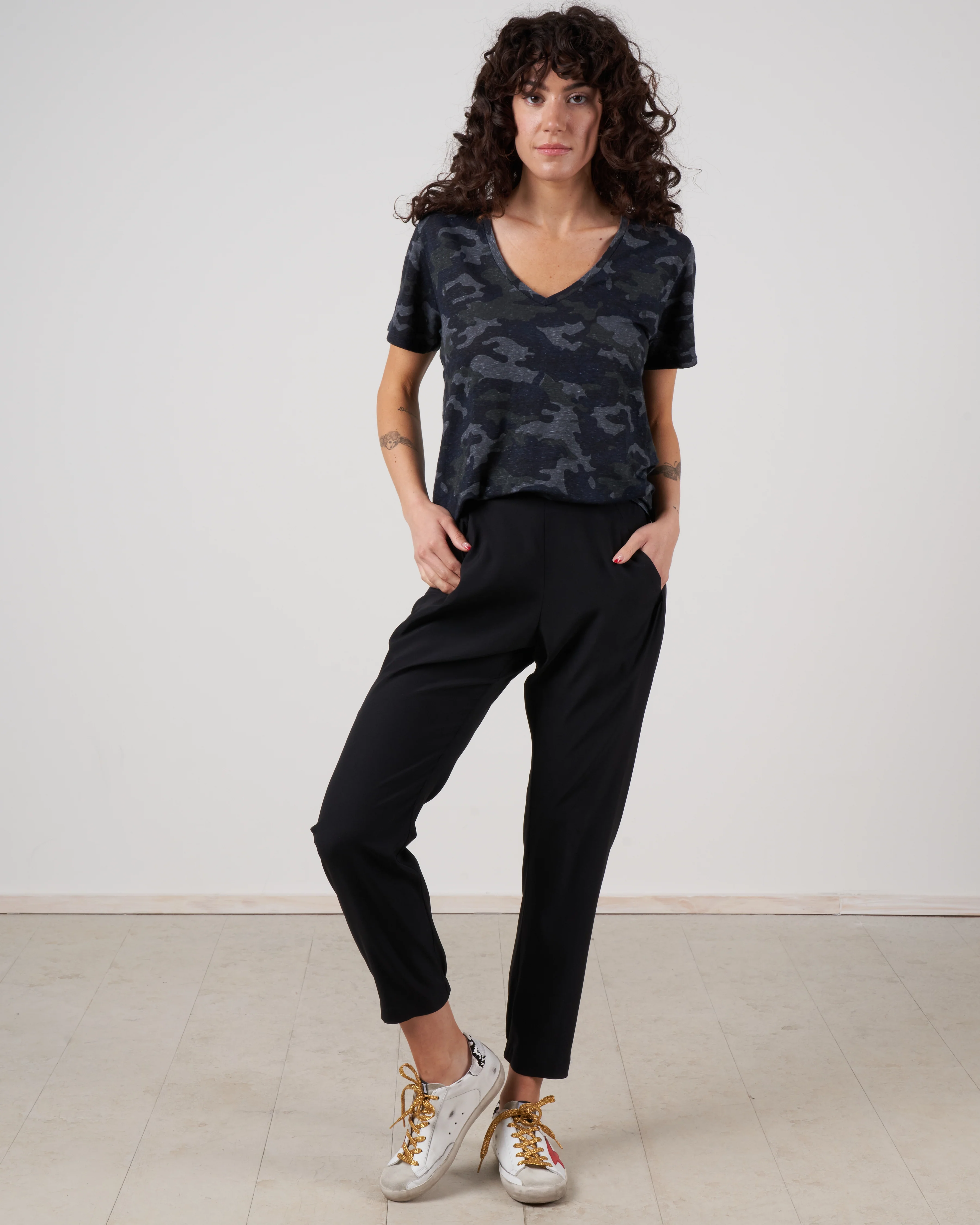 stretch linen tee - camouflage marine - Image 2