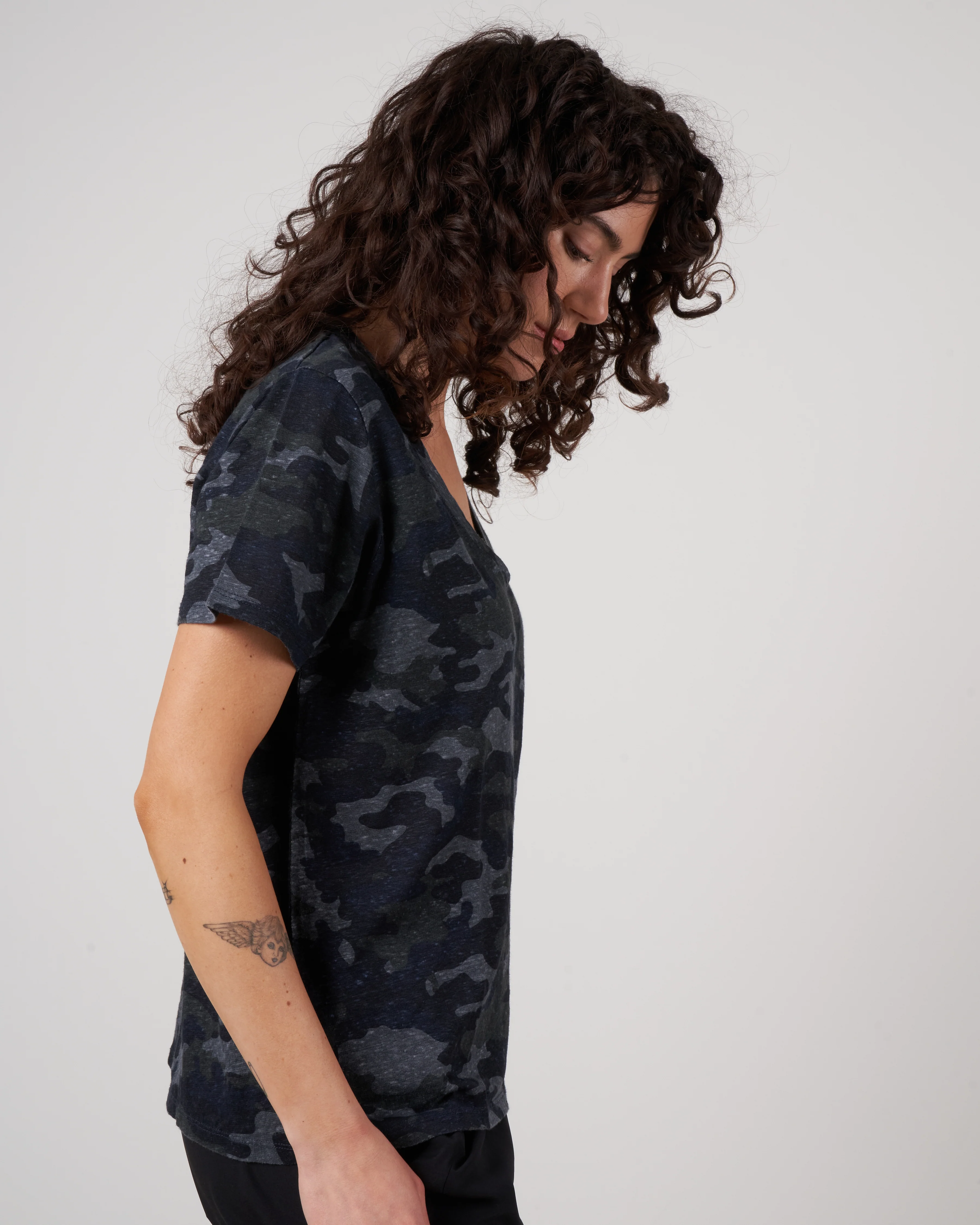 stretch linen tee - camouflage marine - Image 4