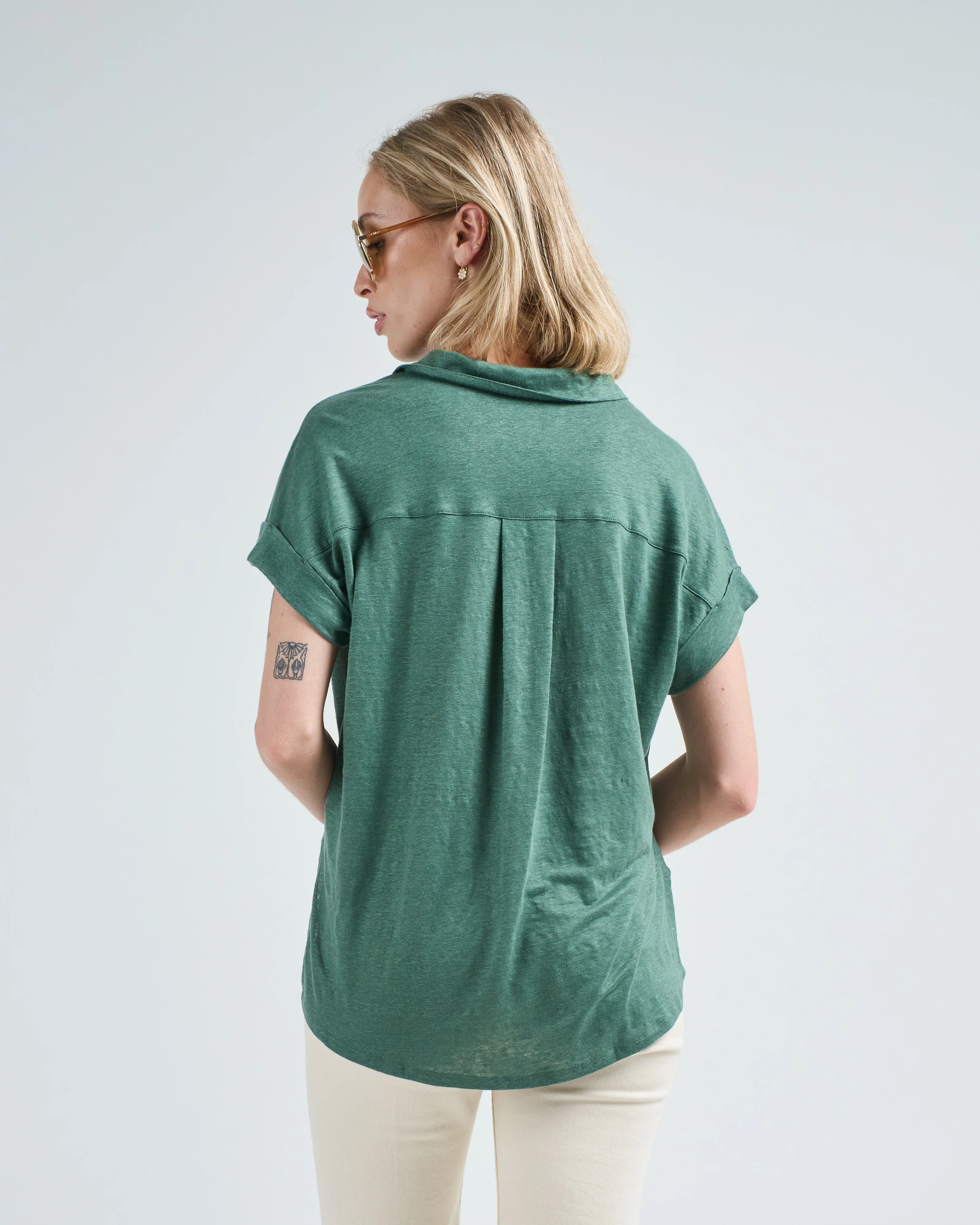 stretch linen s/s shirt with rolled cuff - Image 4