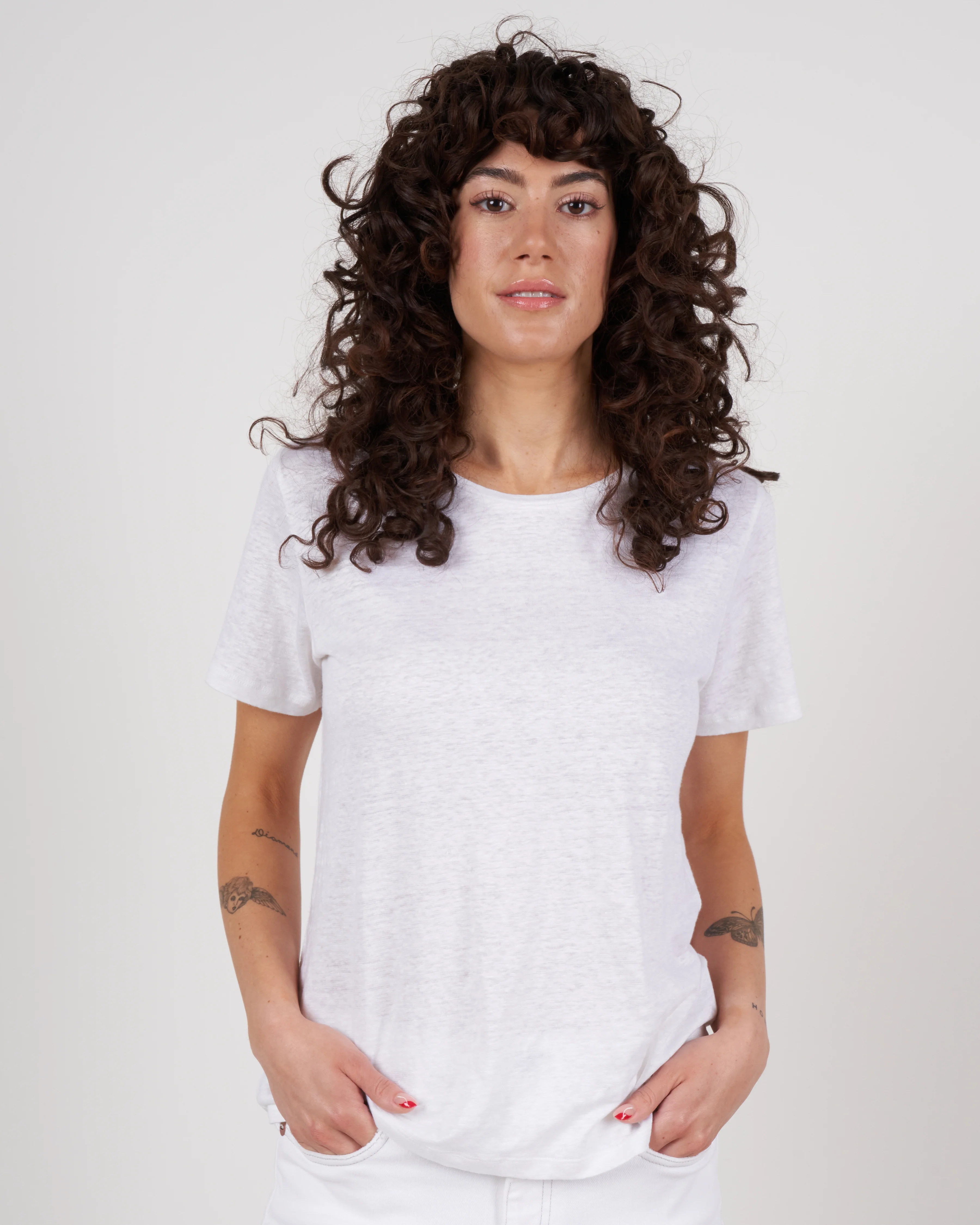 stretch linen semi relaxed crew tee - blanc