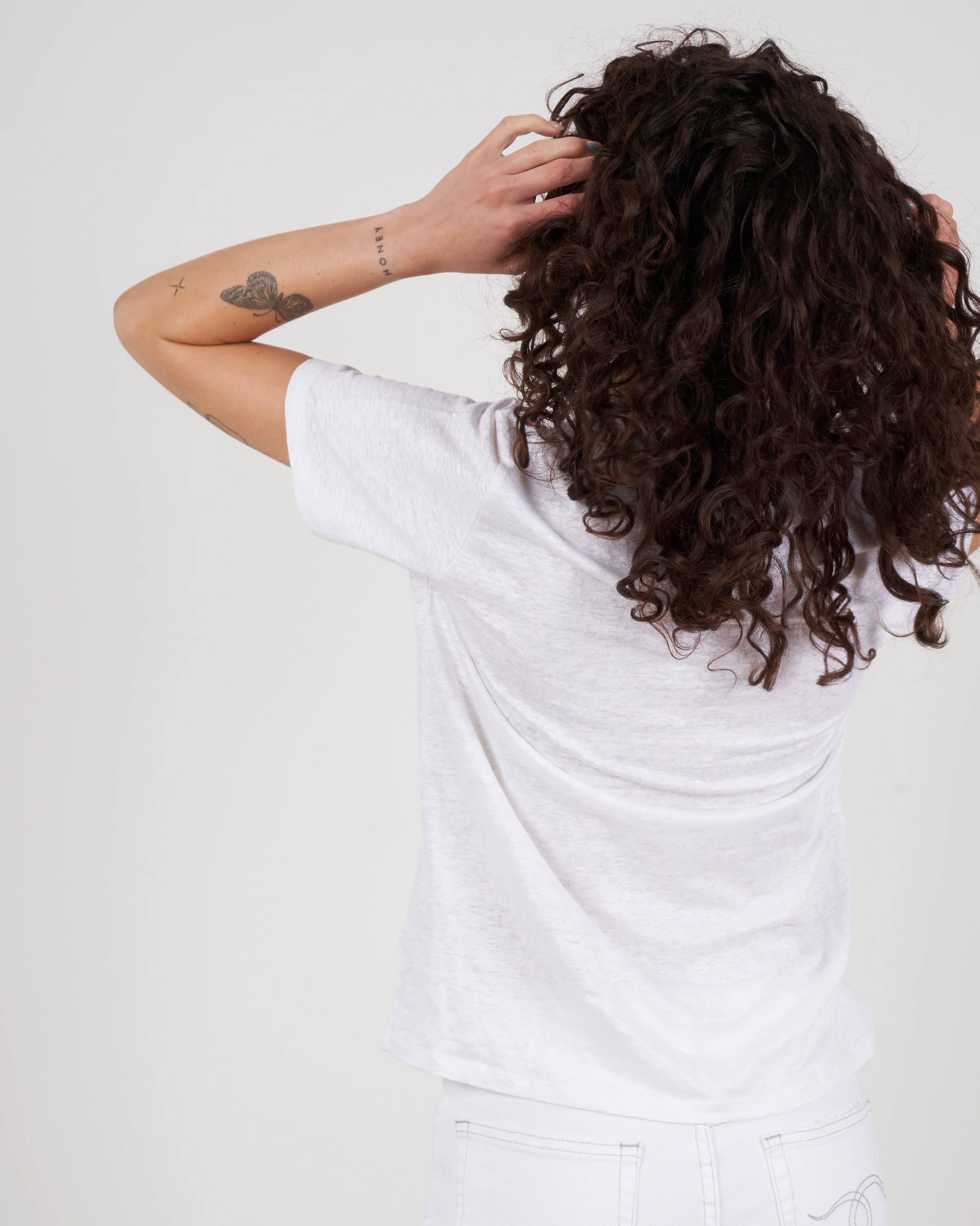 stretch linen semi relaxed crew tee - blanc - Image 2