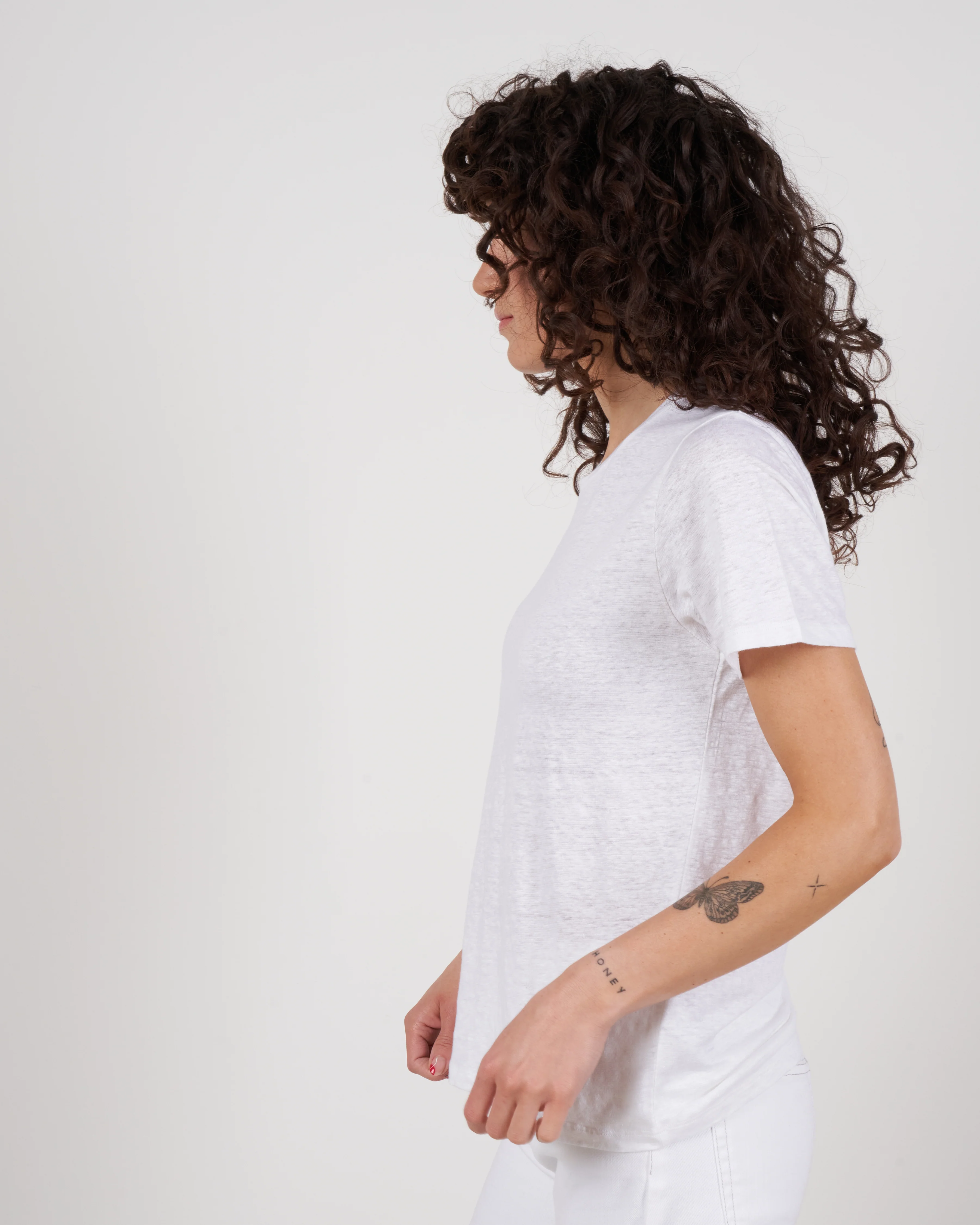 stretch linen semi relaxed crew tee - blanc - Image 3