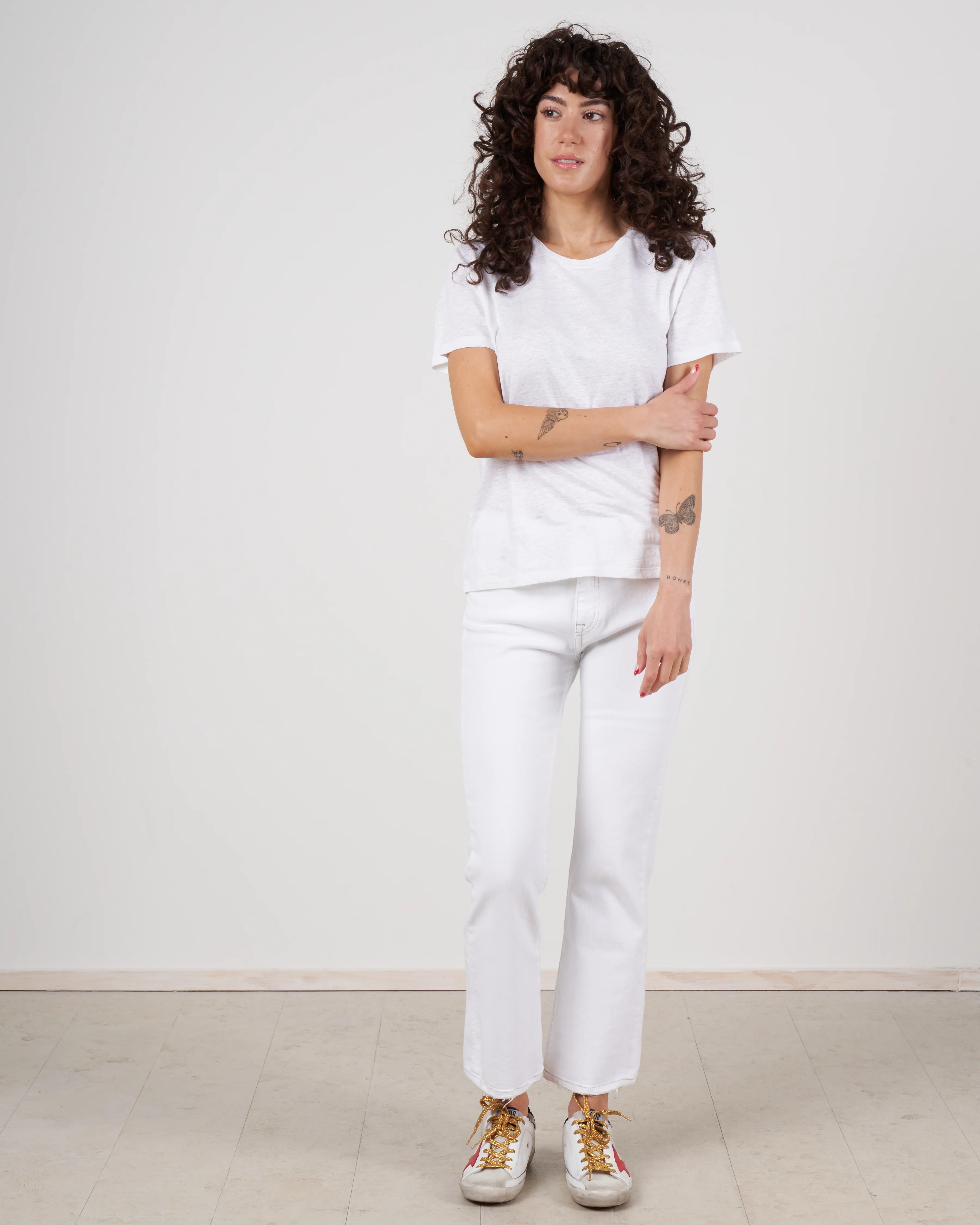 stretch linen semi relaxed crew tee - blanc - Image 5