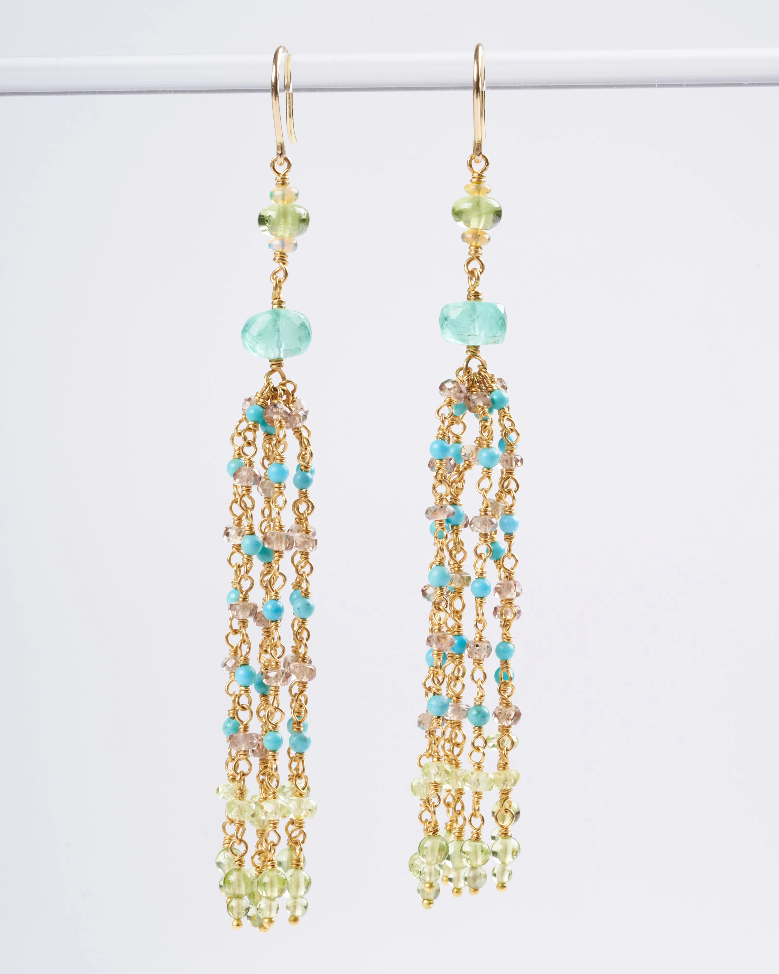 multi-stone dancing confetti earrings - green and gold - Image 2