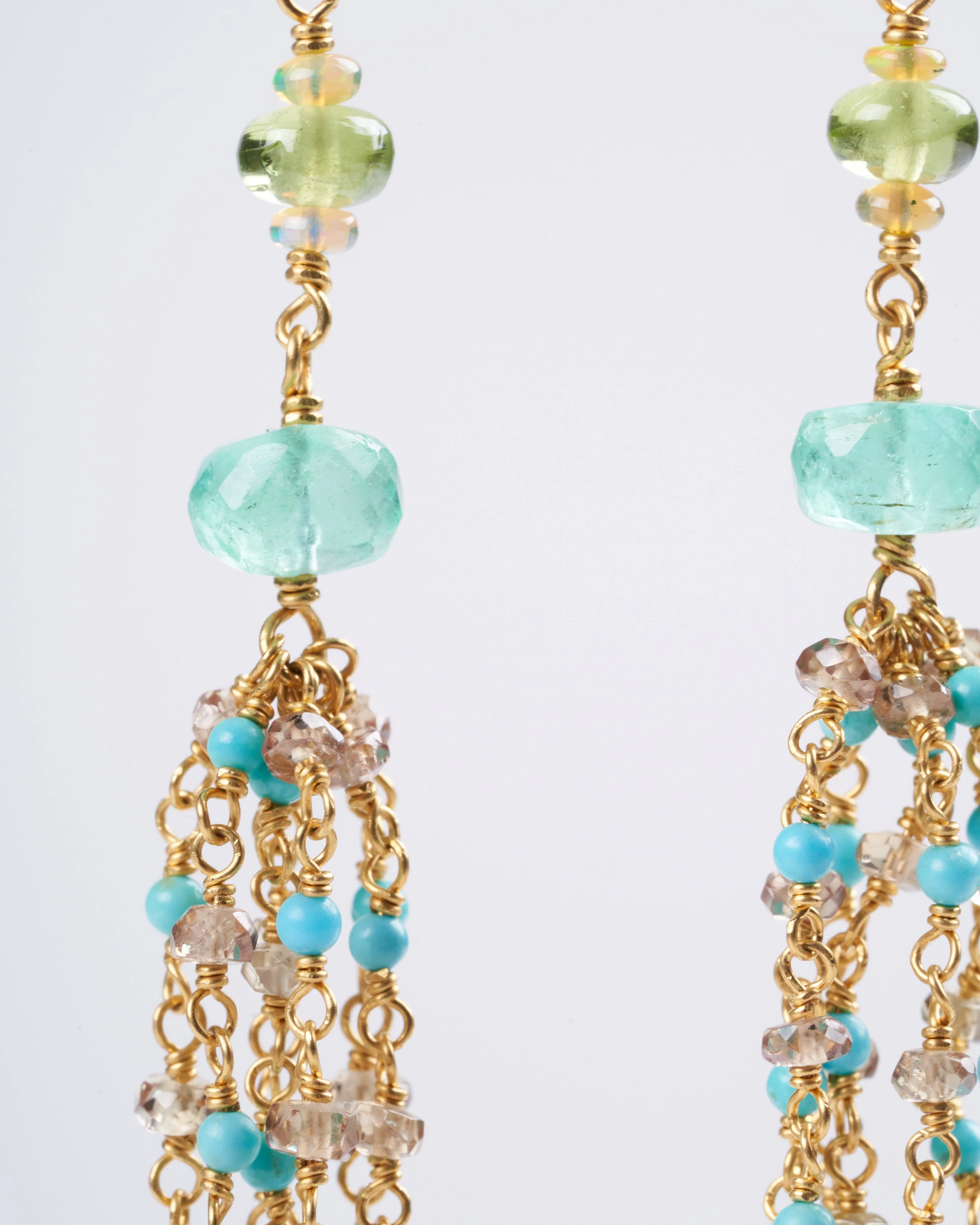 multi-stone dancing confetti earrings - green and gold - Image 3