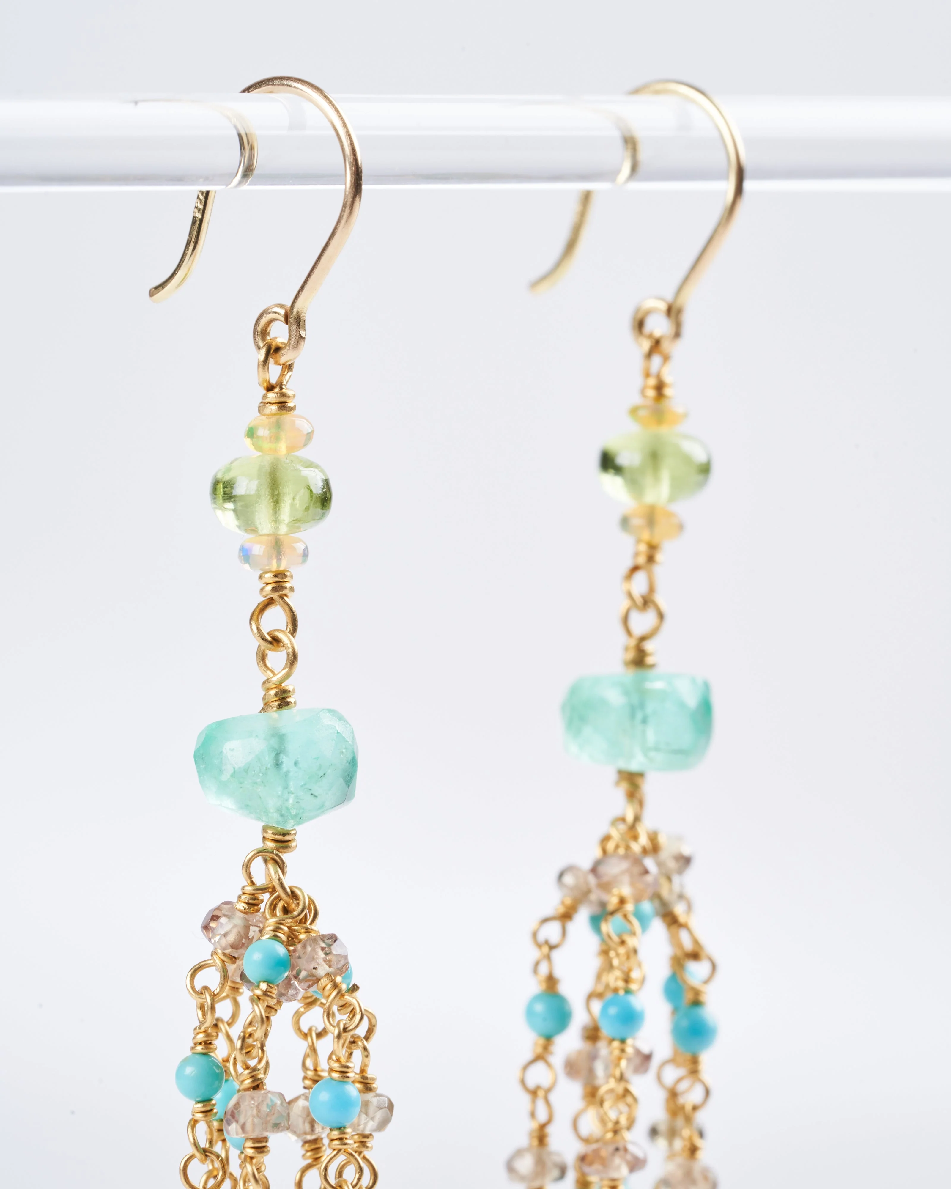 multi-stone dancing confetti earrings - green and gold - Image 4