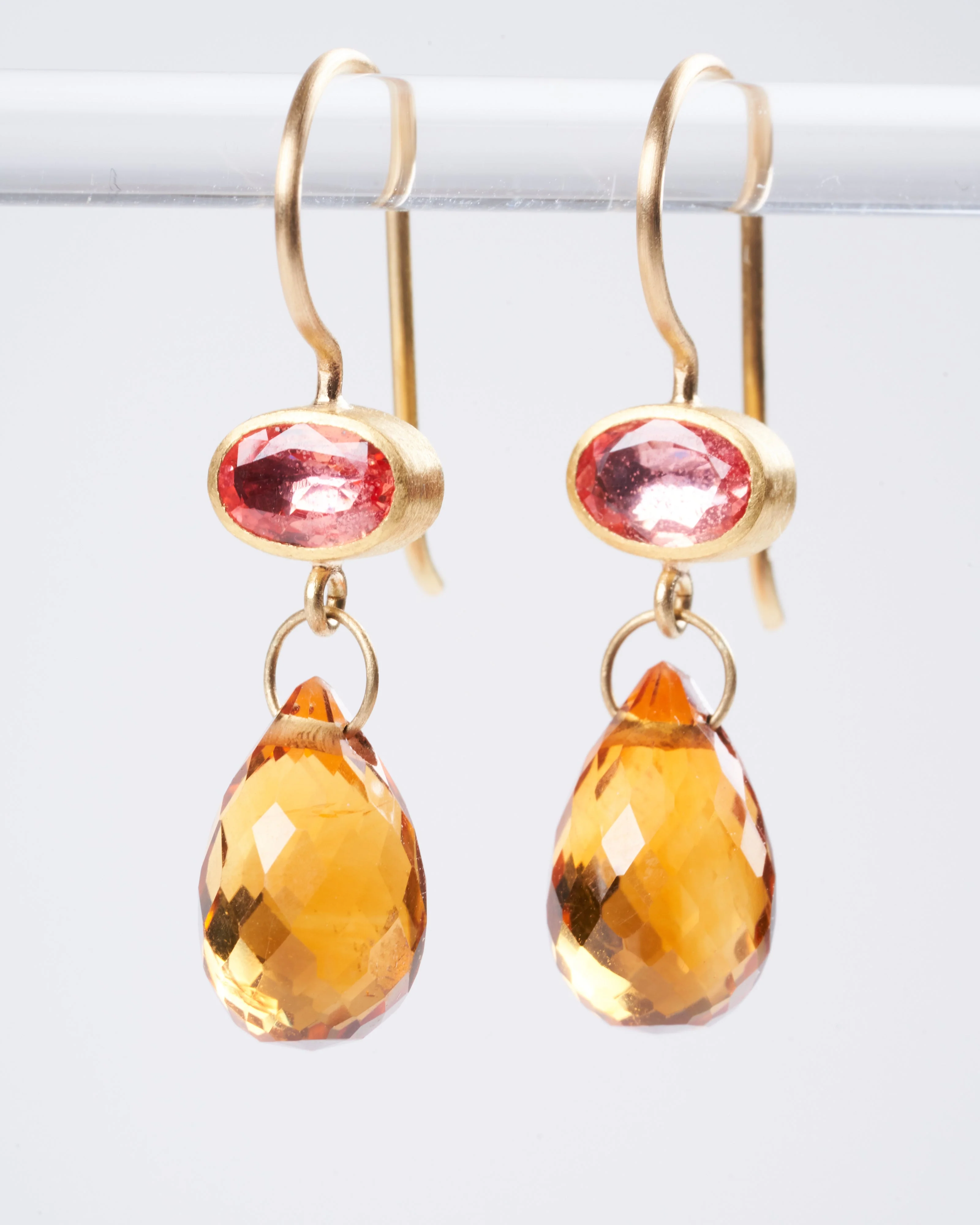 pink sapphire and citrine briolette earrings - orange and gold - Image 2