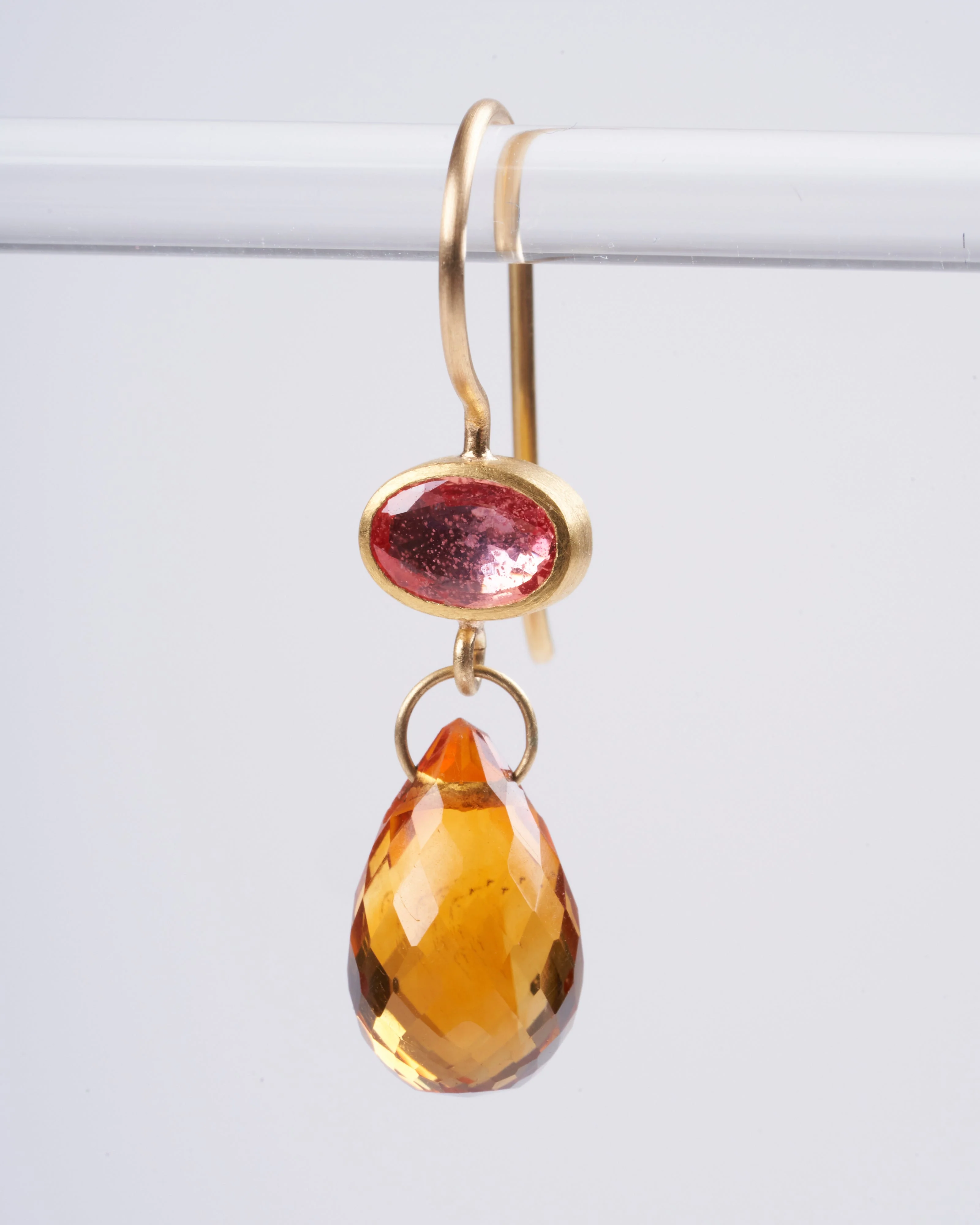 pink sapphire and citrine briolette earrings - orange and gold - Image 4