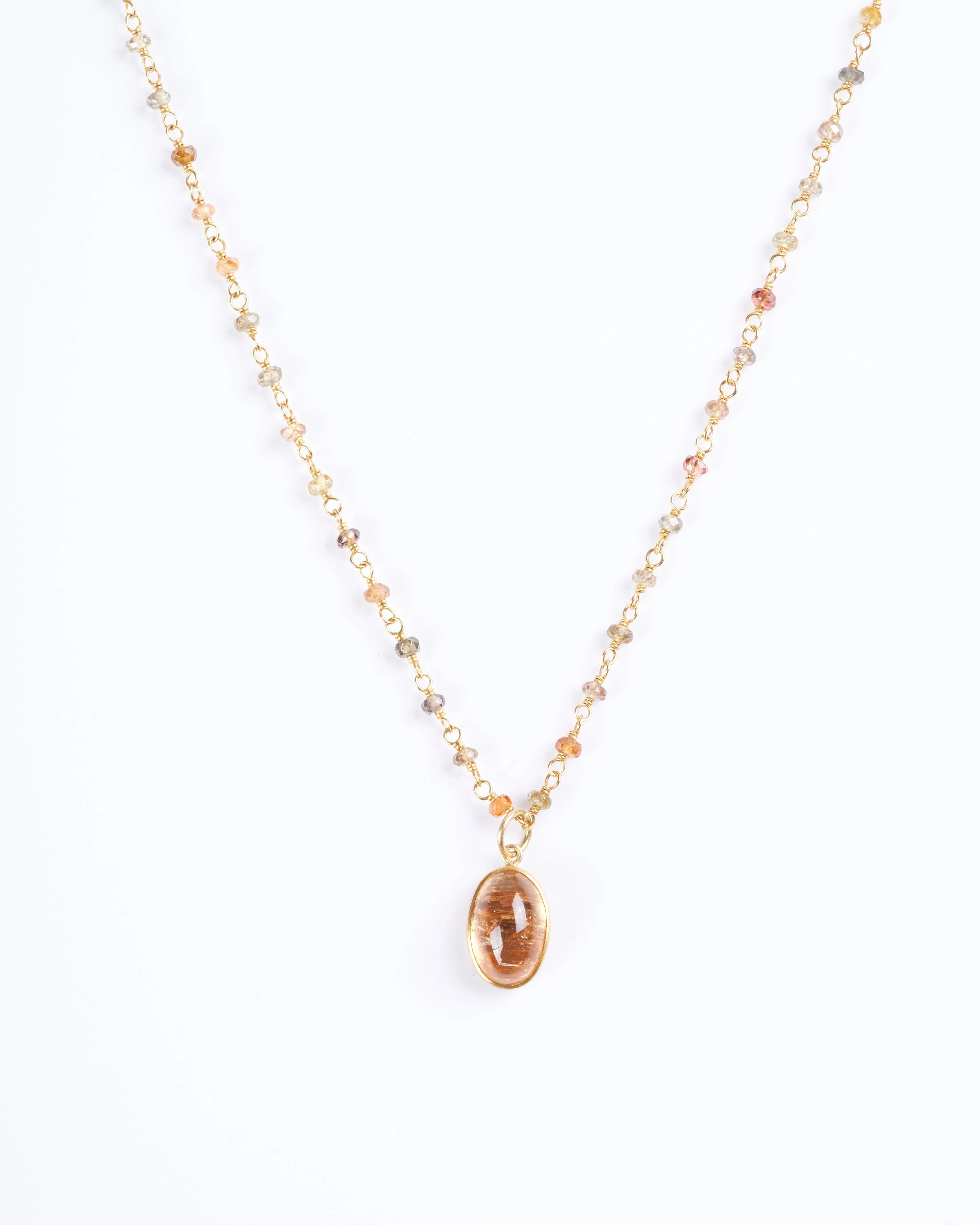 spun sugar multi-stone pendant necklace - brown and gold