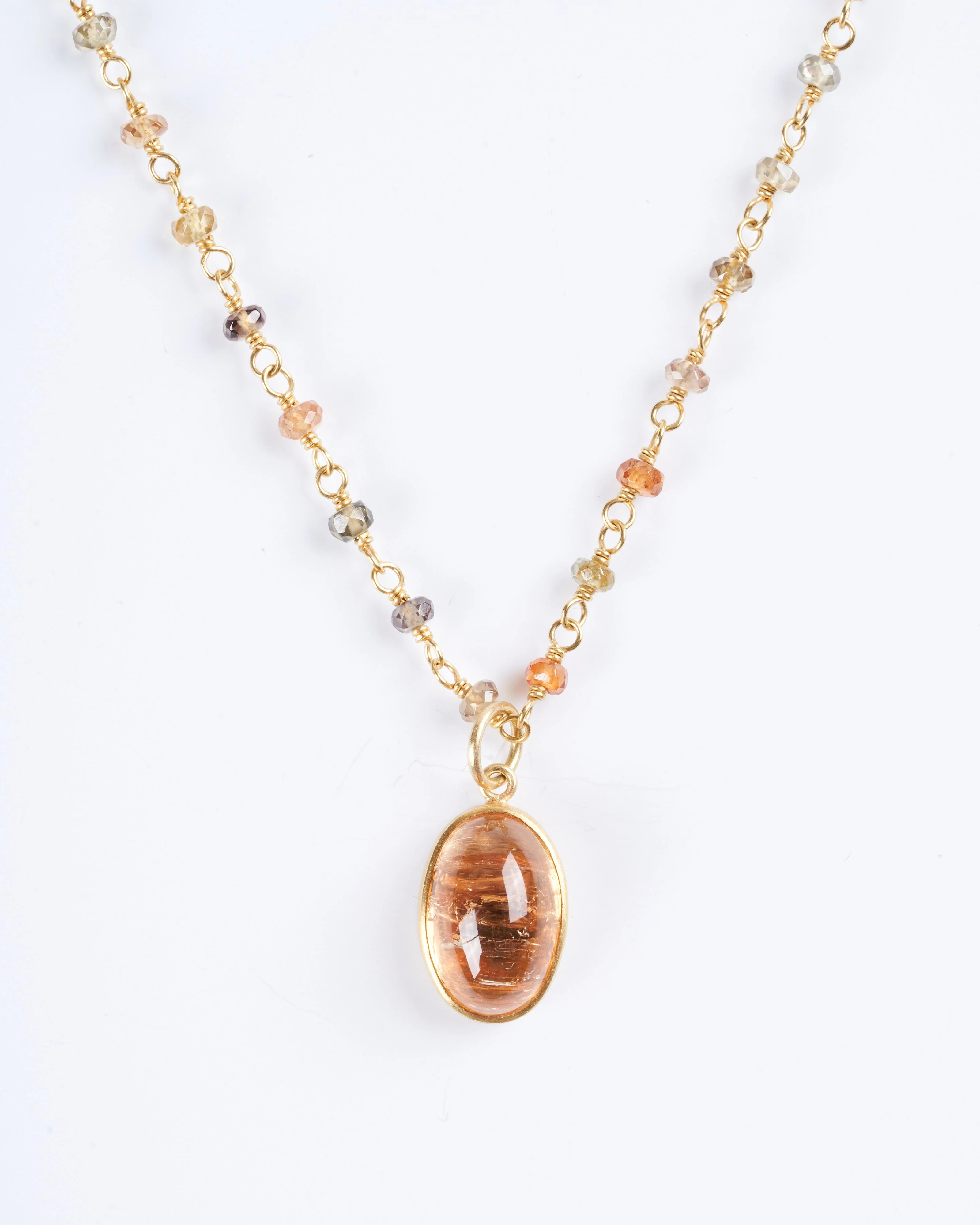 spun sugar multi-stone pendant necklace - brown and gold - Image 2