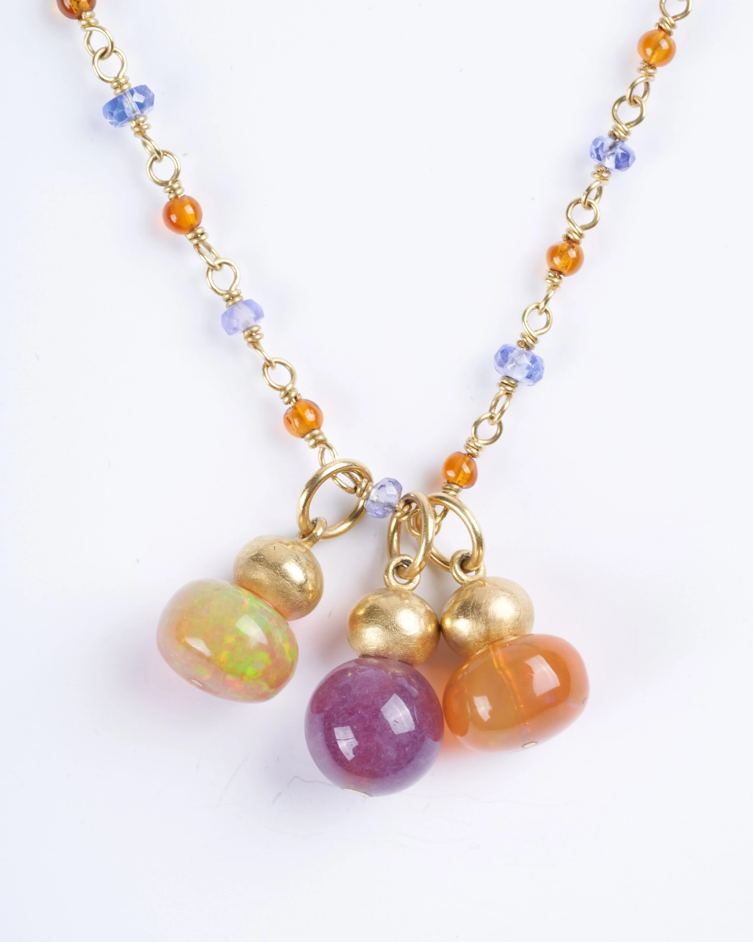 tanzanite and citrine buoy necklace with pendants - orange, purple and gold - Image 2