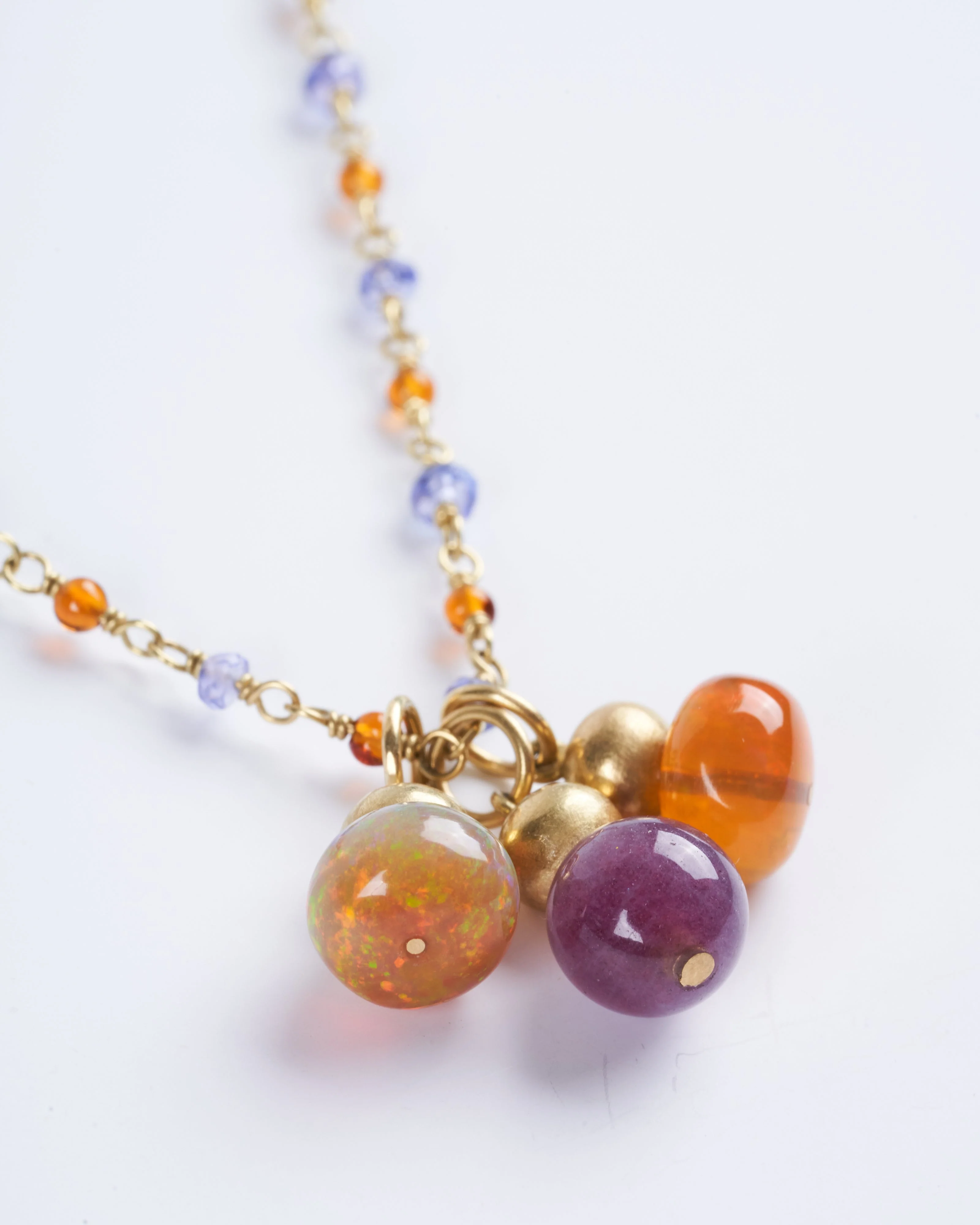 tanzanite and citrine buoy necklace with pendants - orange, purple and gold - Image 4