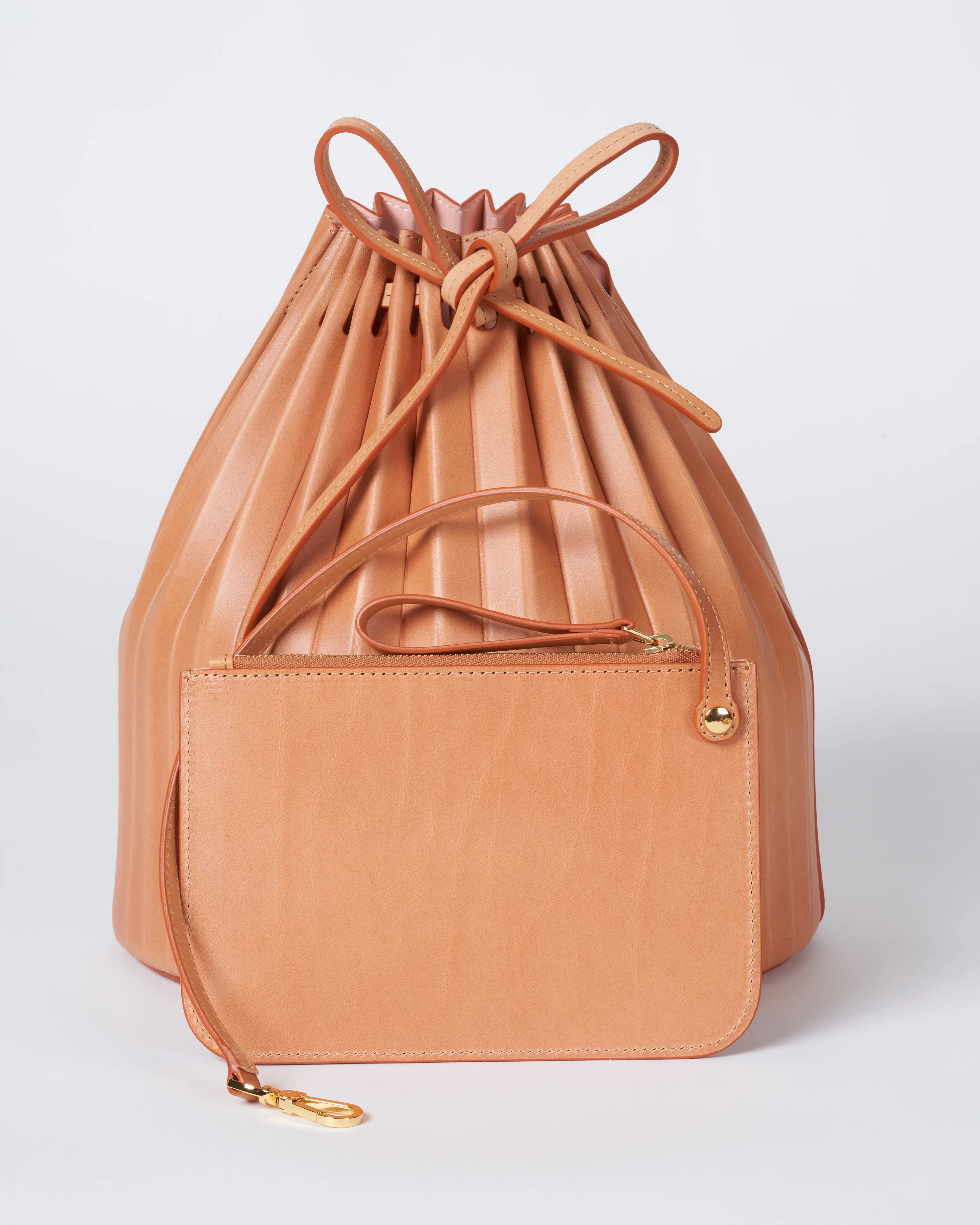 pleated bucket bag - cammello/rosa - Image 4