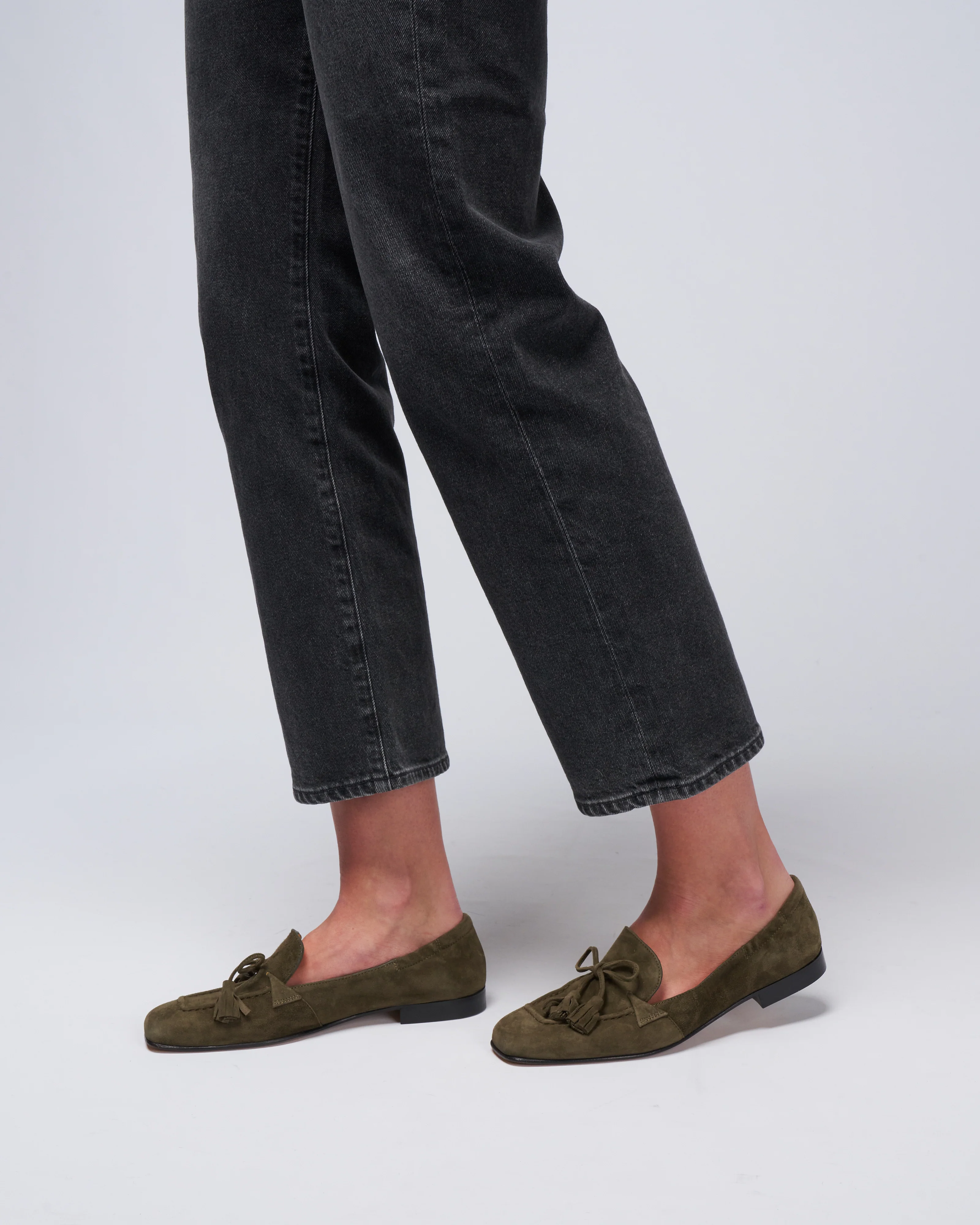 suede tassle flat - camoscio militaire