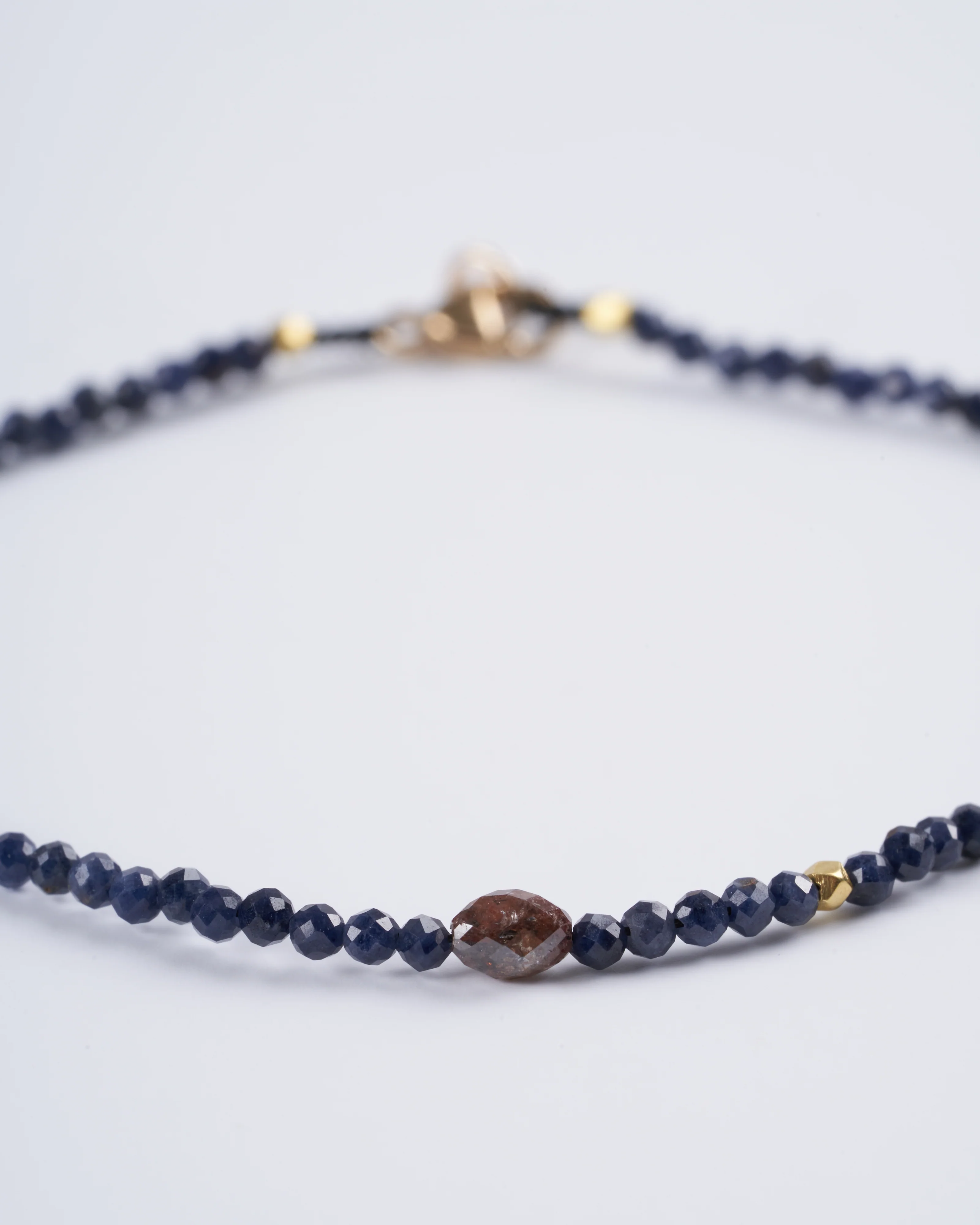 blue sapphire, rustic diamond, 18k gold beaded bracelet - Image 2
