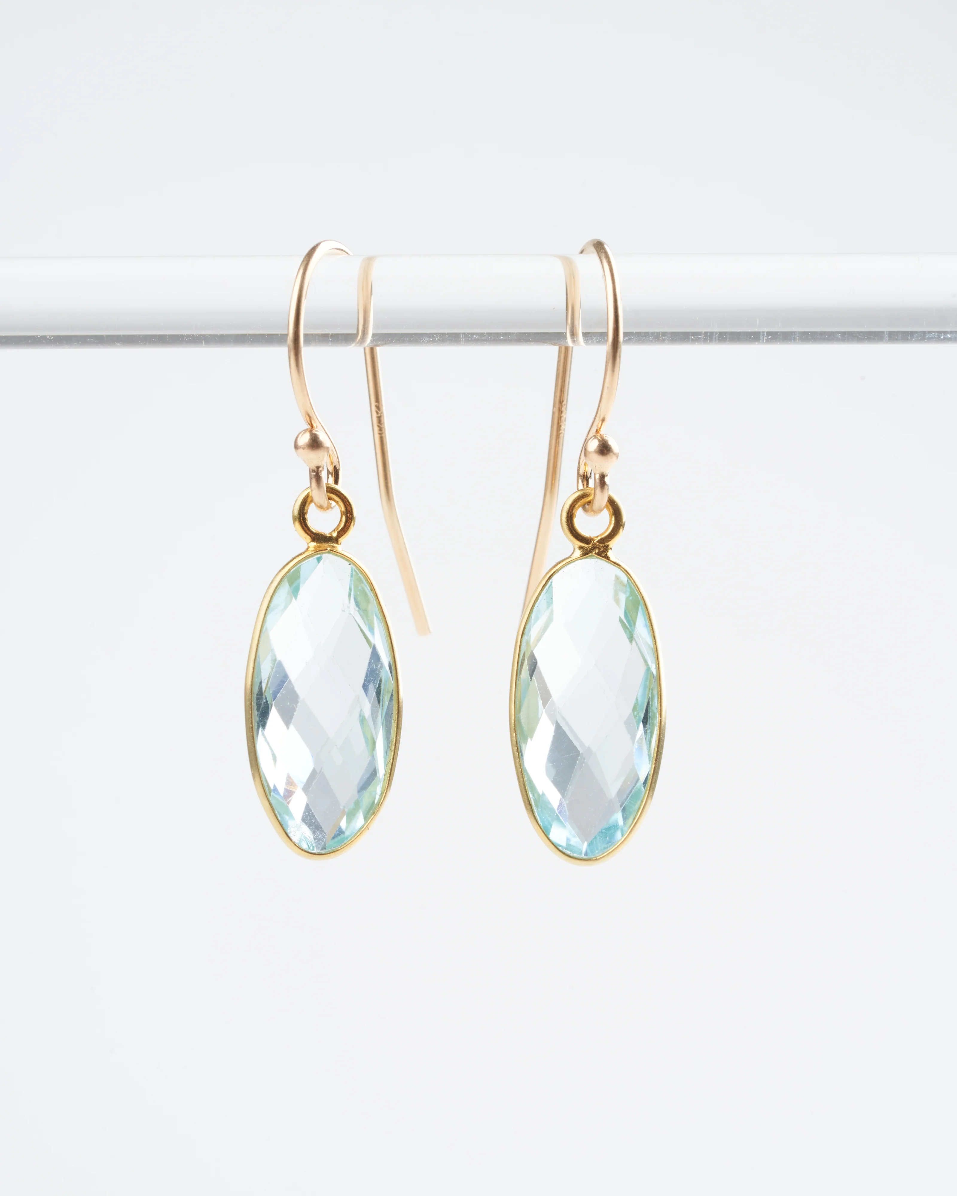 blue topaz gold long drop earrings - blue - Image 2