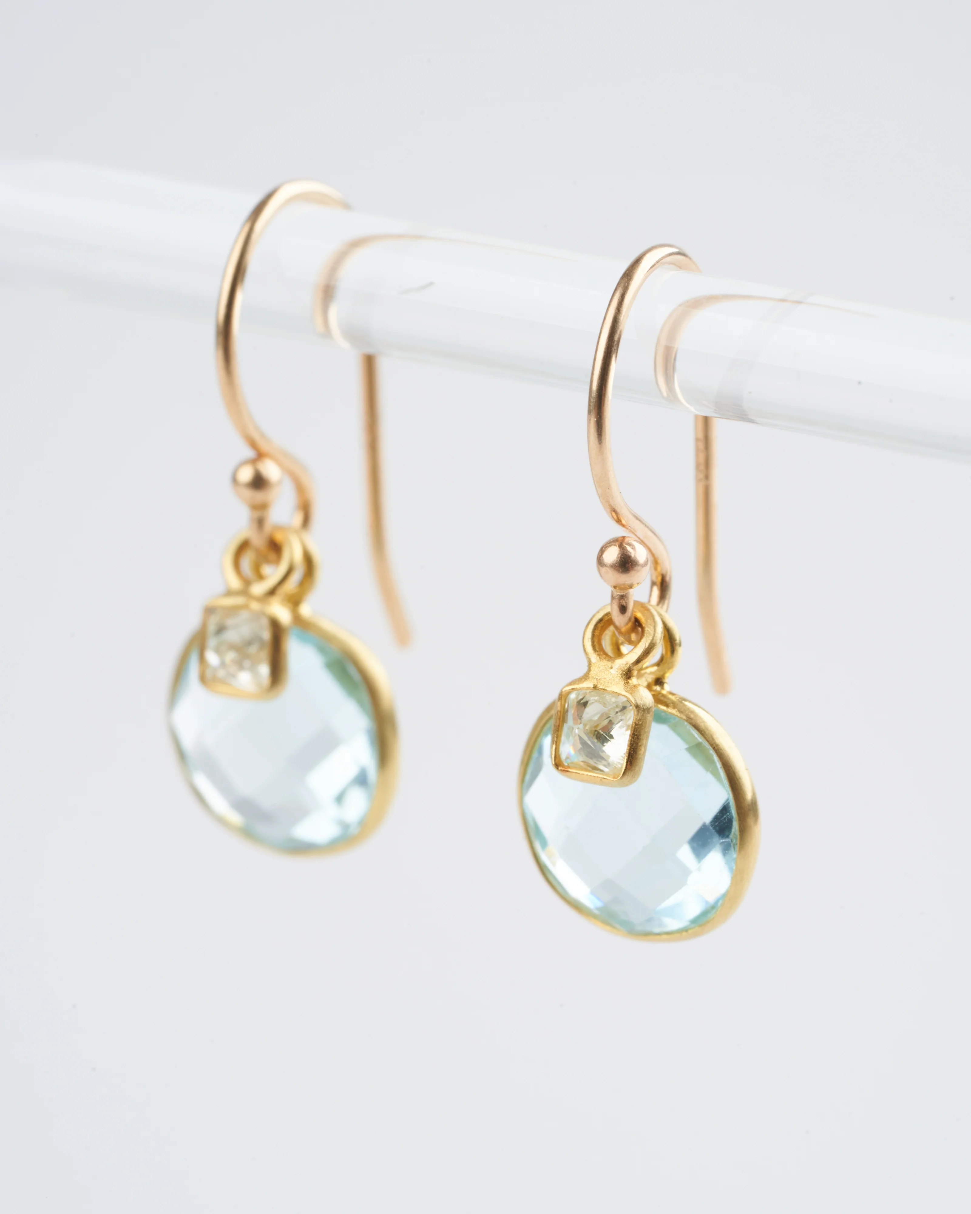 blue topaz / diamond earrings - blue - Image 3