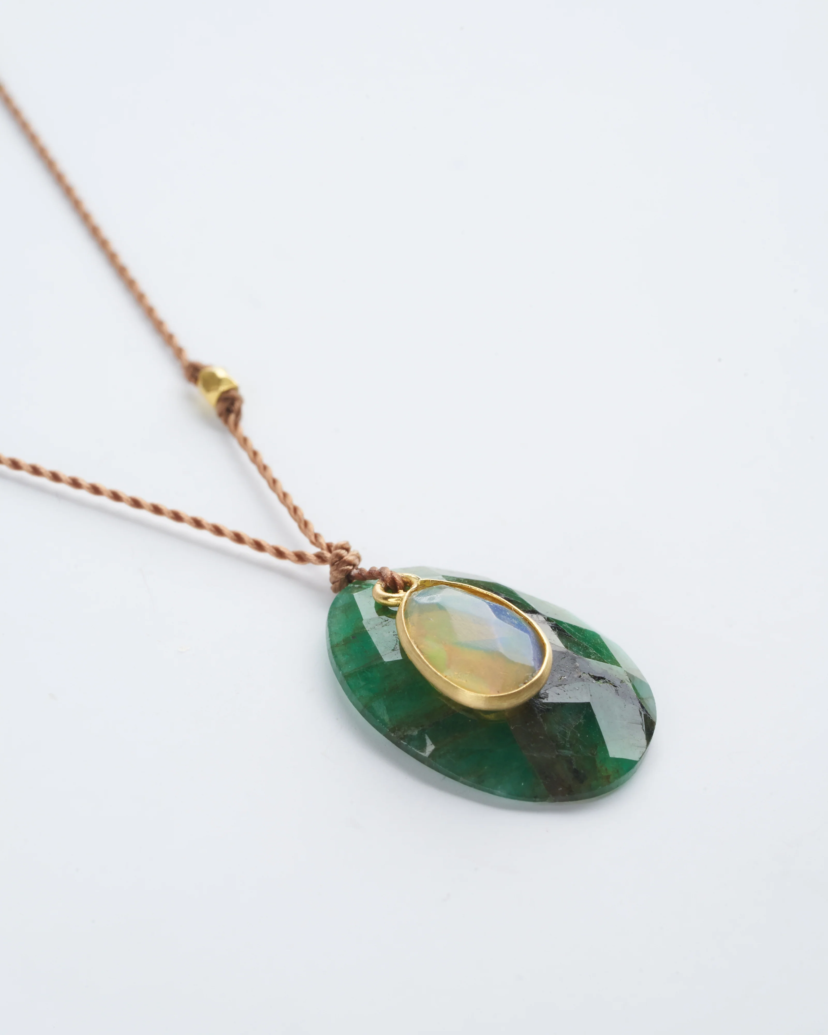 emerald and opal necklace with 18k gold bead - green - Image 3