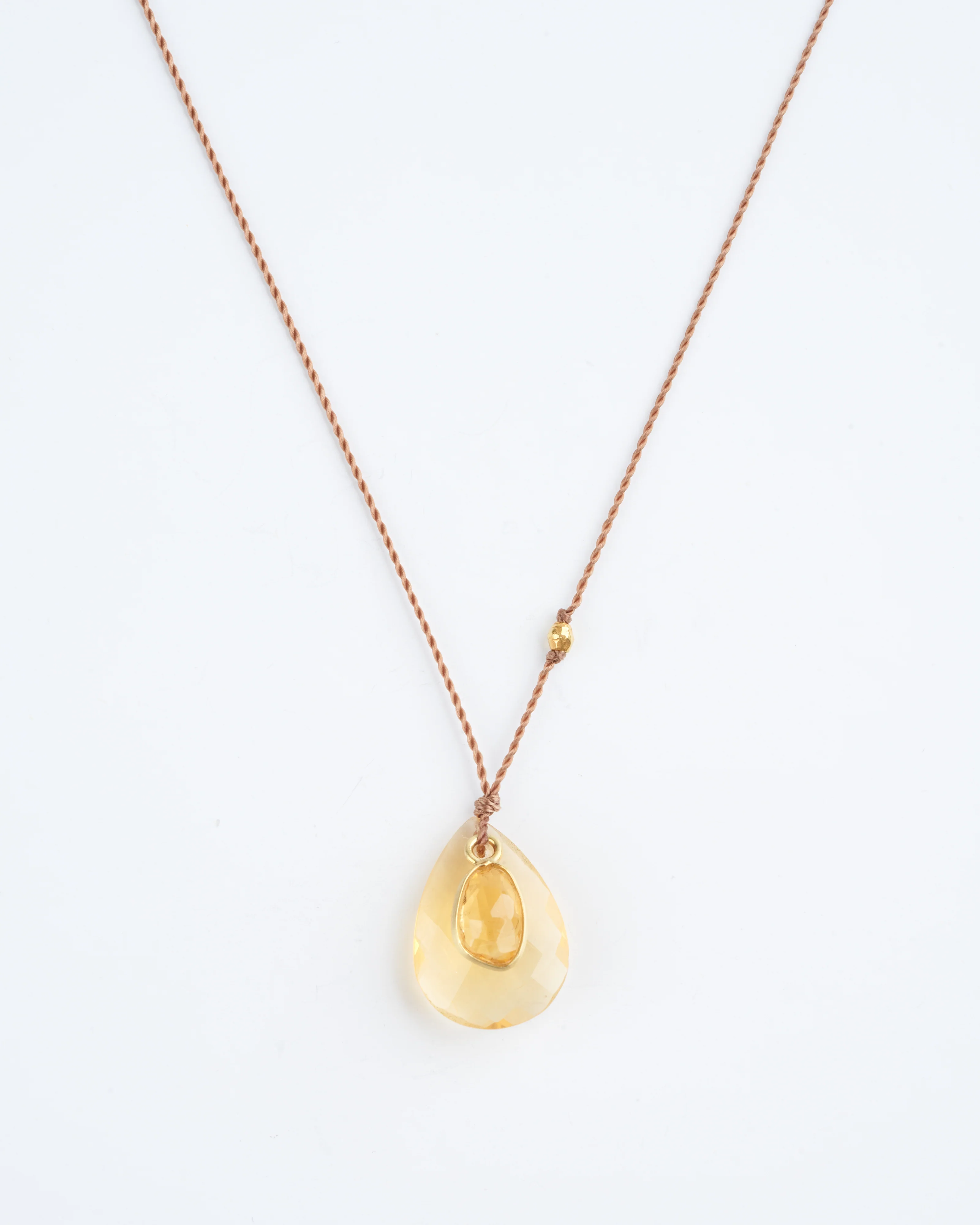 fire opal and sapphire necklace with 18k gold bead - yellow
