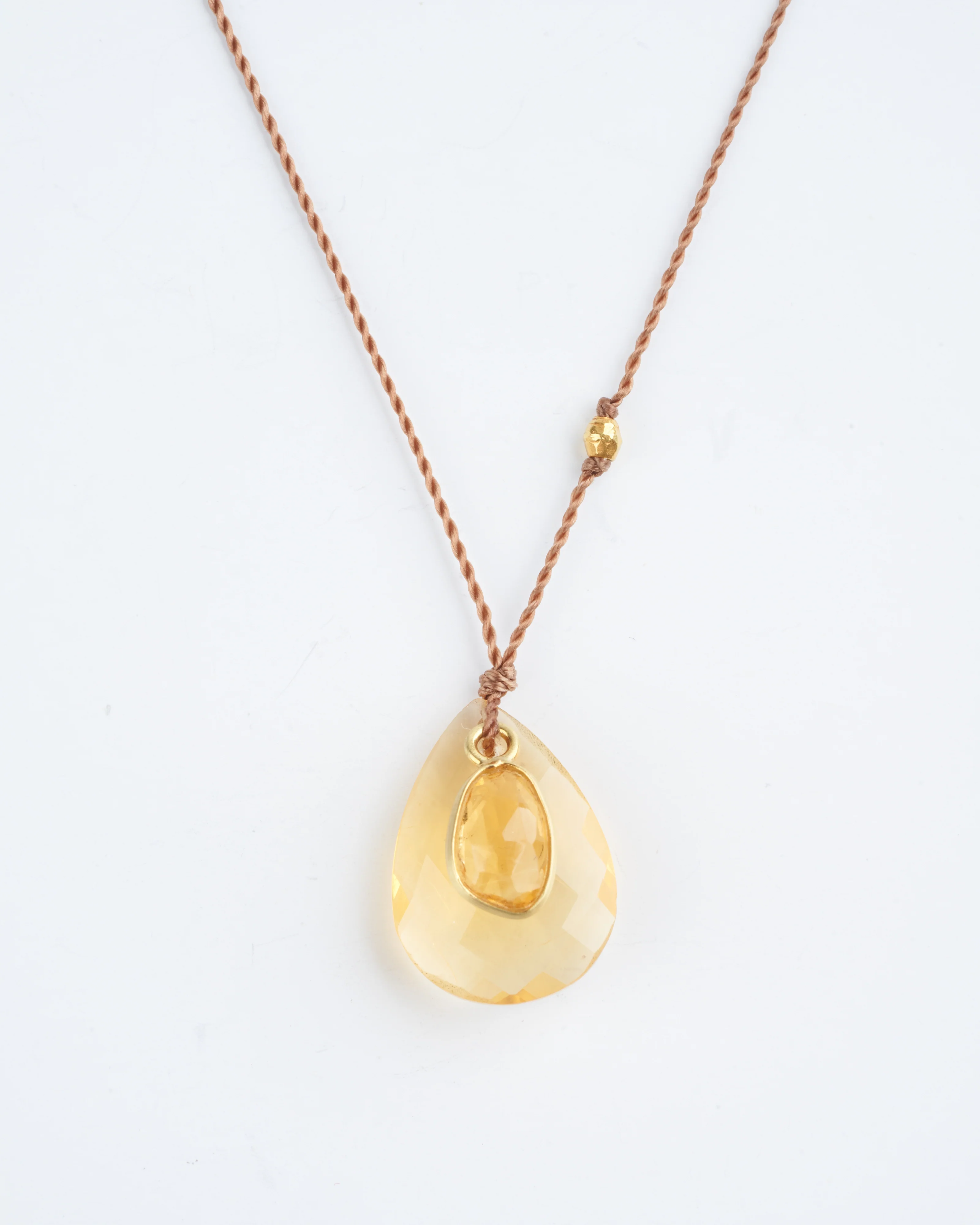 fire opal and sapphire necklace with 18k gold bead - yellow - Image 2