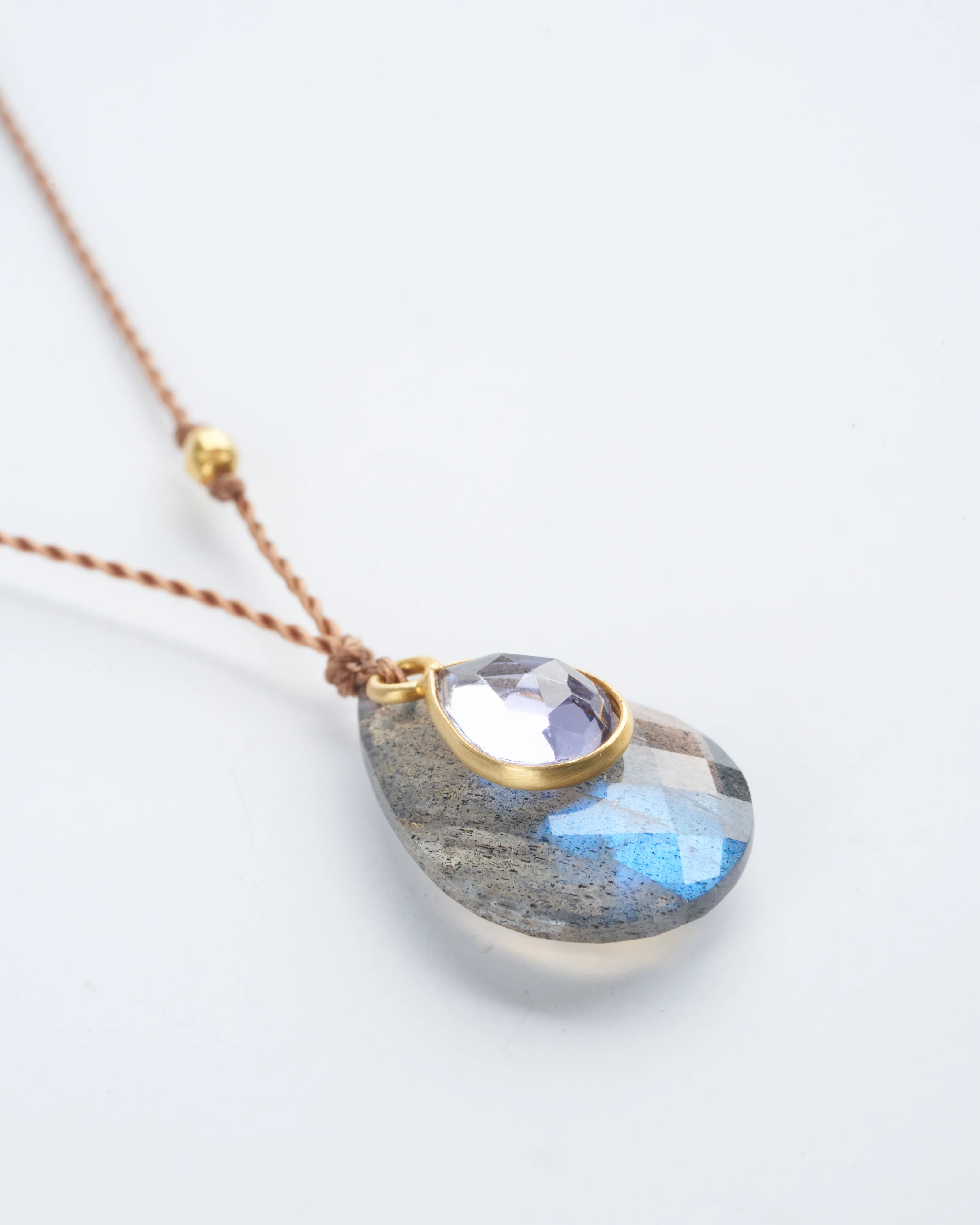 labradorite and tanzanite necklace with 18k gold bead - purple/ multi - Image 2