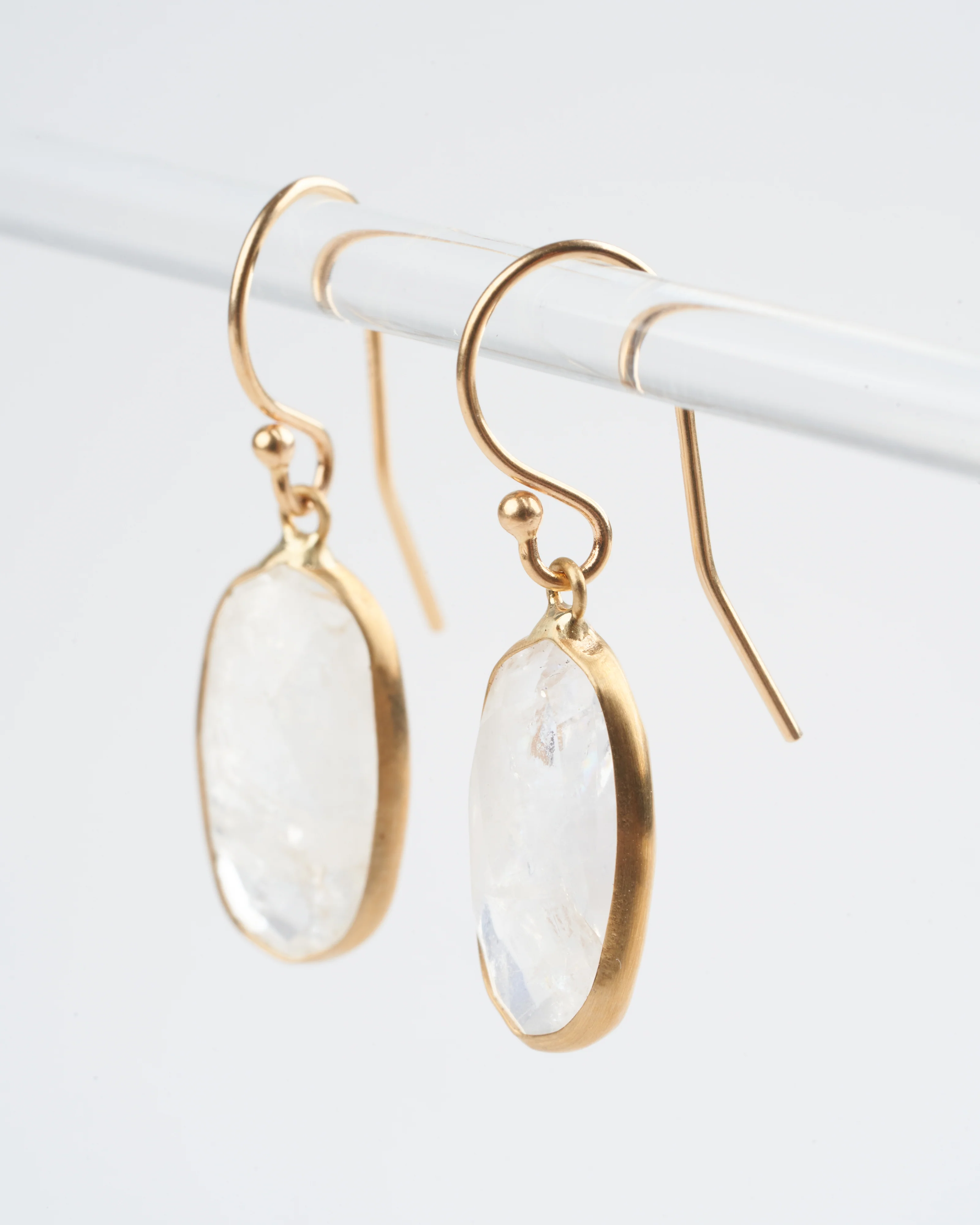 rainbow moonstone long drop earrrings - white - Image 3