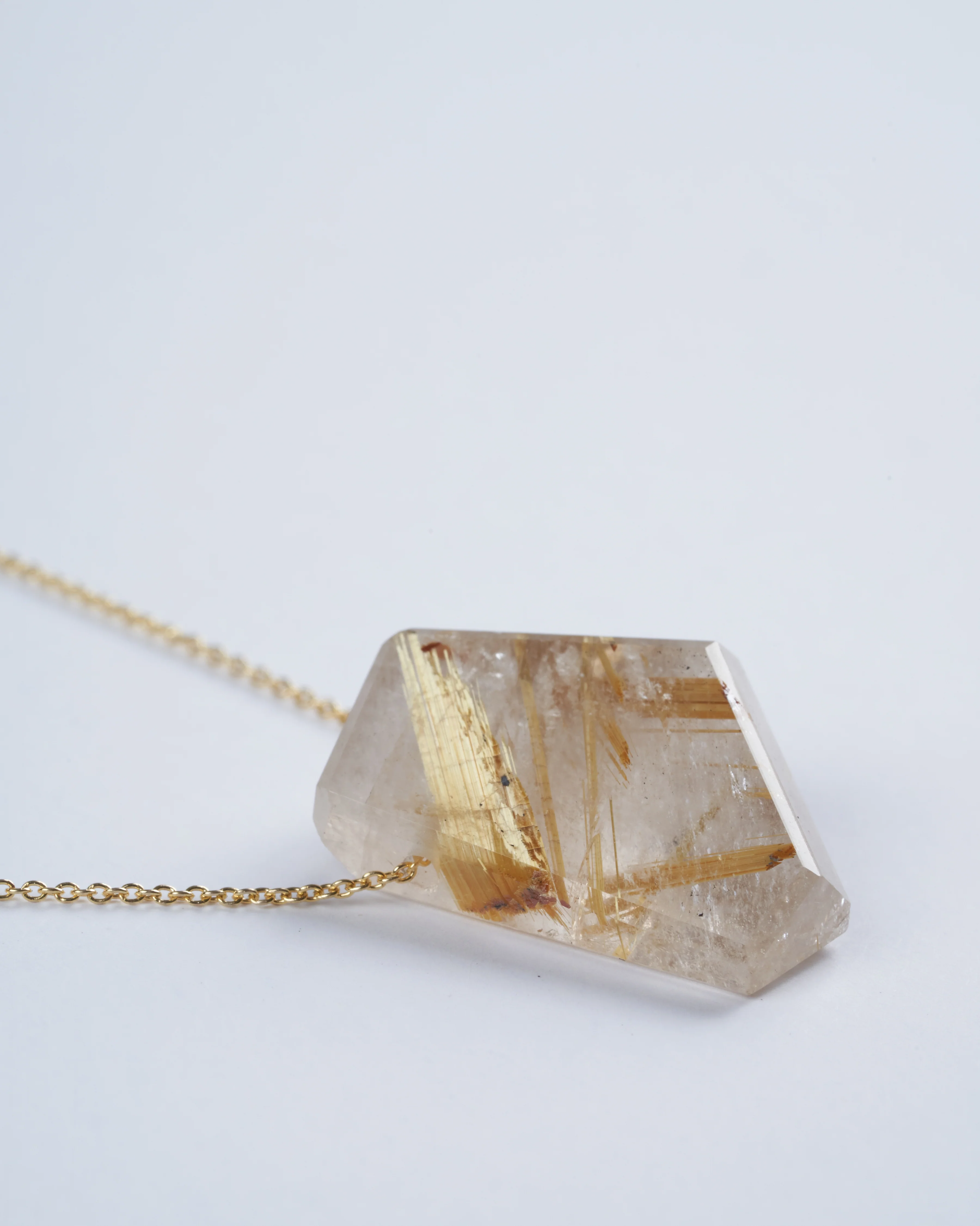 rutilated quartz on 14k gold chain - Image 2